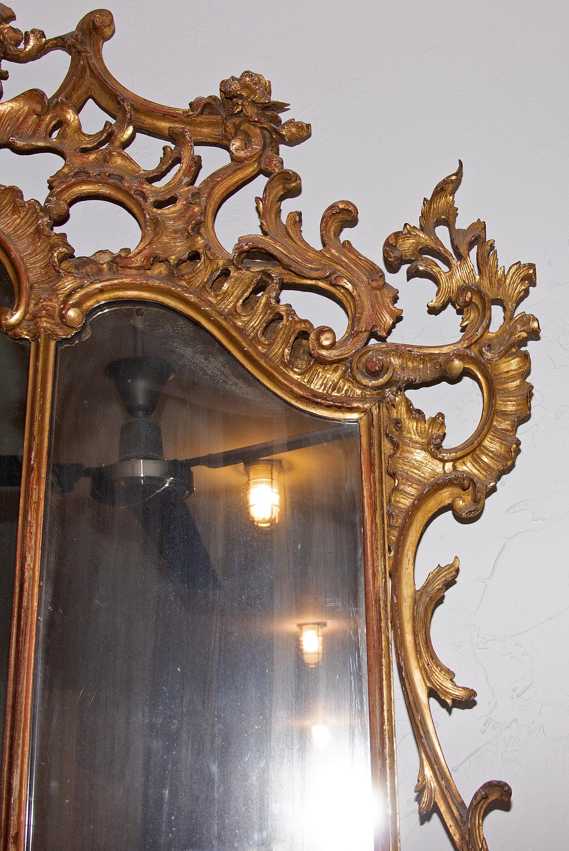 Large Louis XV over Mantel Giltwood Mirror In Good Condition In Rochester, NY