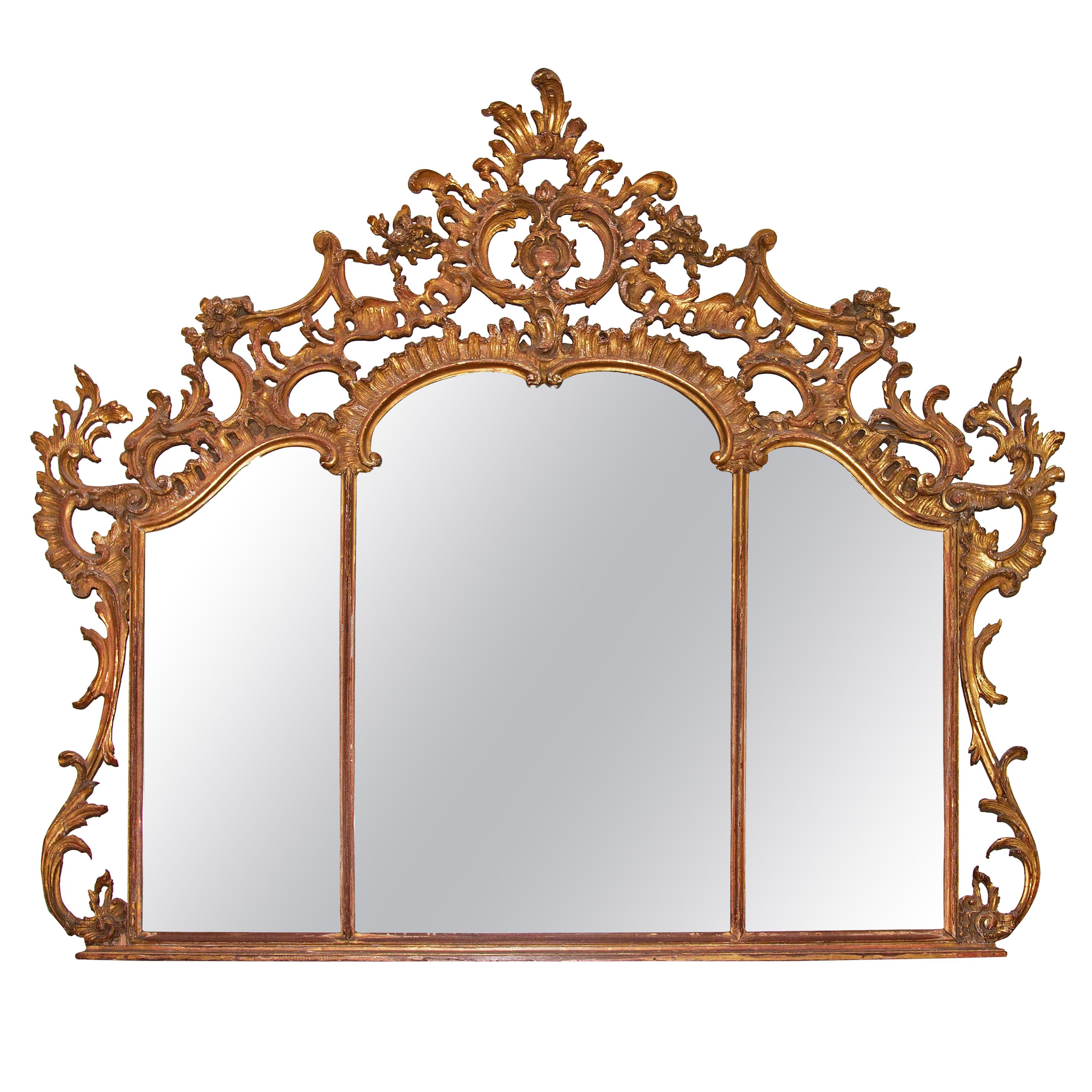 Large Louis XV over Mantel Giltwood Mirror For Sale at 1stDibs