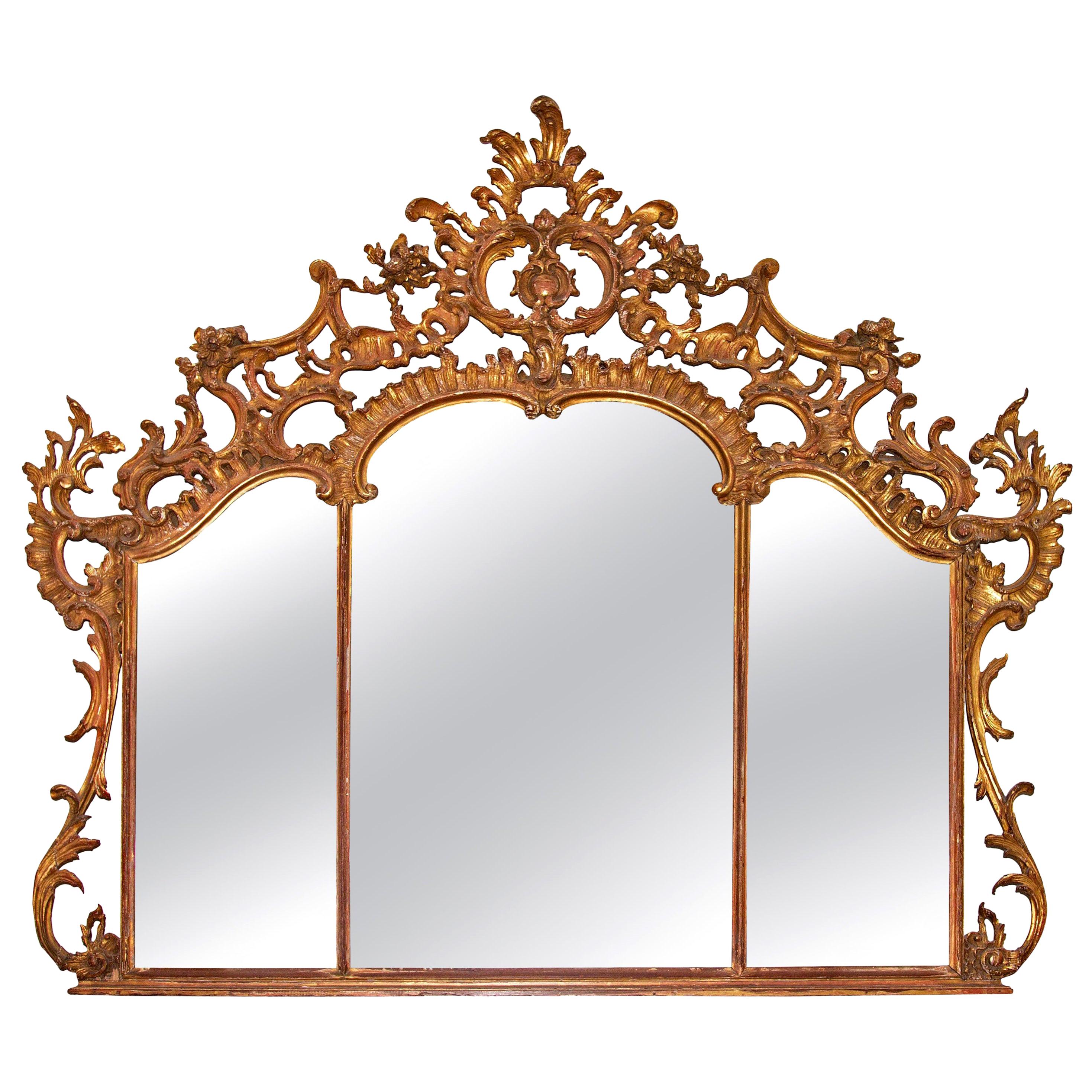 Large Louis XV over Mantel Giltwood Mirror