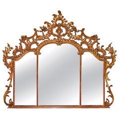 Large Louis XV over Mantel Giltwood Mirror