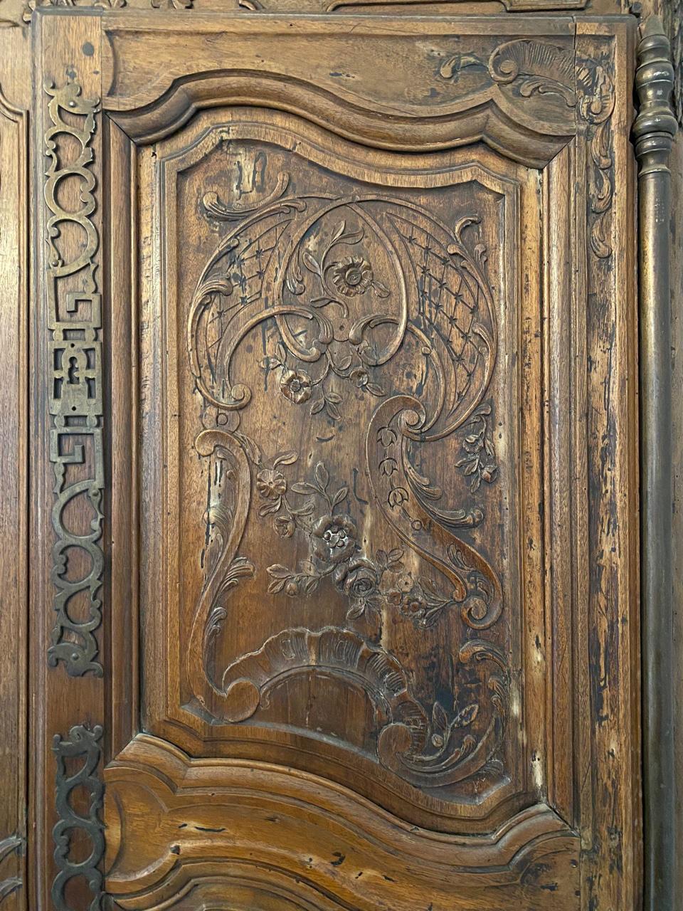 Wood French Large Louis XV Period Wardrobe Provencal Richly Carved 18th - France For Sale
