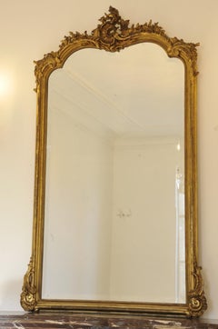 Large Louis XV Rocaille Style Mirror in Wood and Golden Stucco
