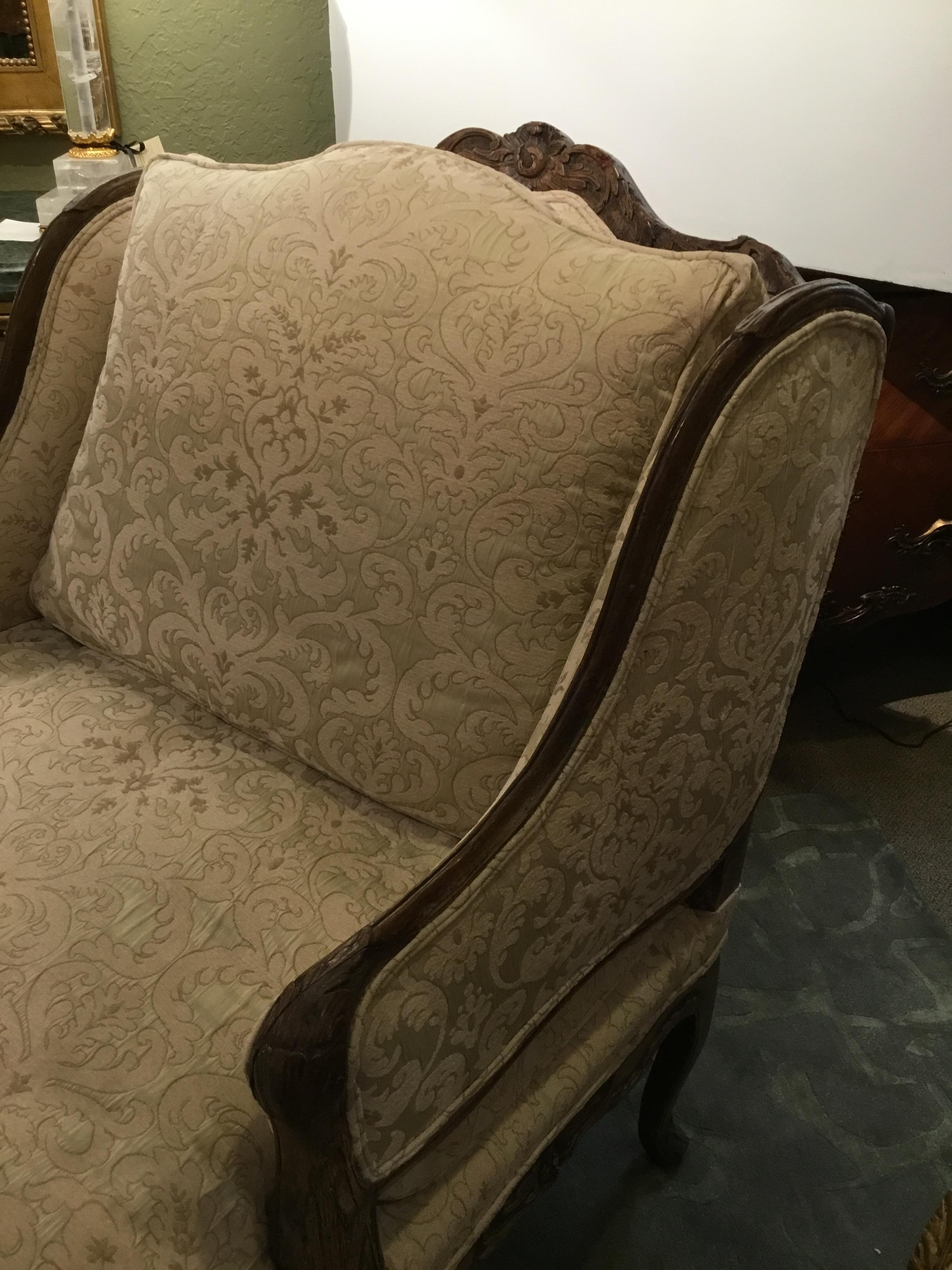 French Large Louis XV Rococo Style Carved Walnut, Early 19th Century Chaise Lounge