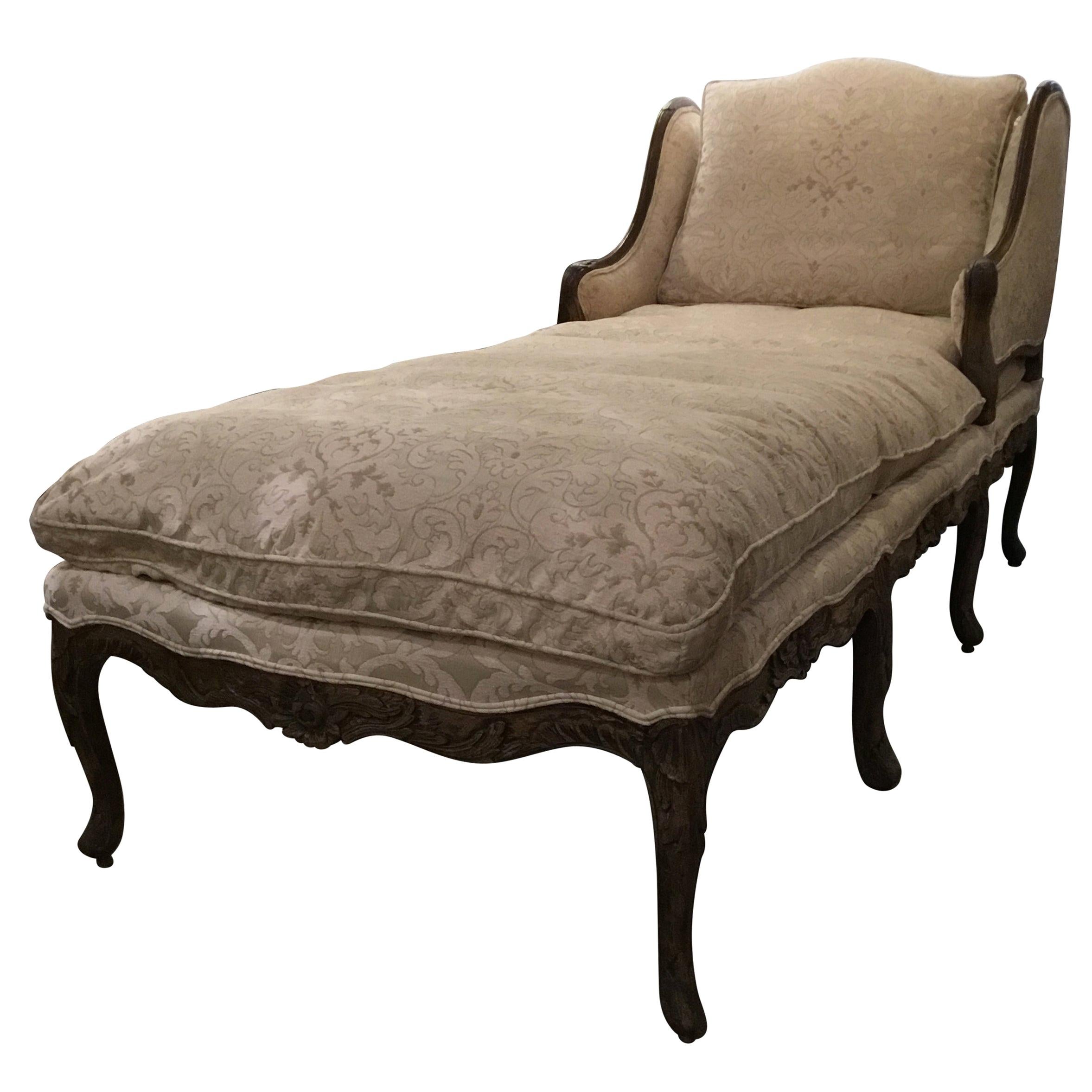 Large Louis XV Rococo Style Carved Walnut, Early 19th Century Chaise Lounge
