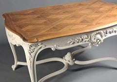 Large Louis XV Rococo Style Center Table In Carved And White Lacquered Walnut