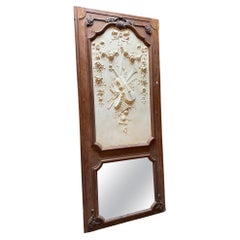 Large Louis XV–Style Carved Wood and Stucco Trumeau Mirror with Musical Motifs