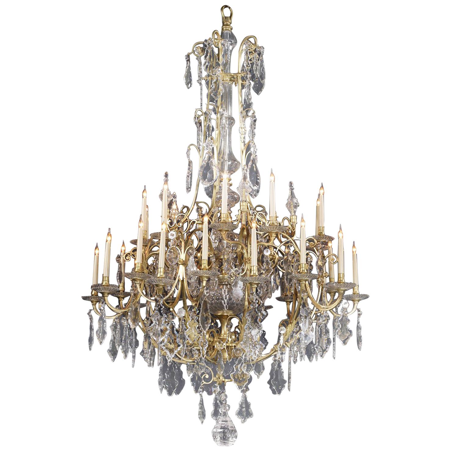 Grande lampadario a gabbia a trenta luci in vetro tagliato in stile Luigi XV, 1870 circa