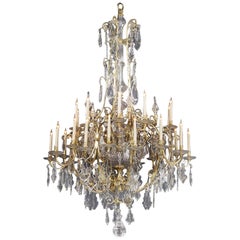 Large Louis XV Style Cut-Glass Thirty-Light Cage Chandelier, circa 1870