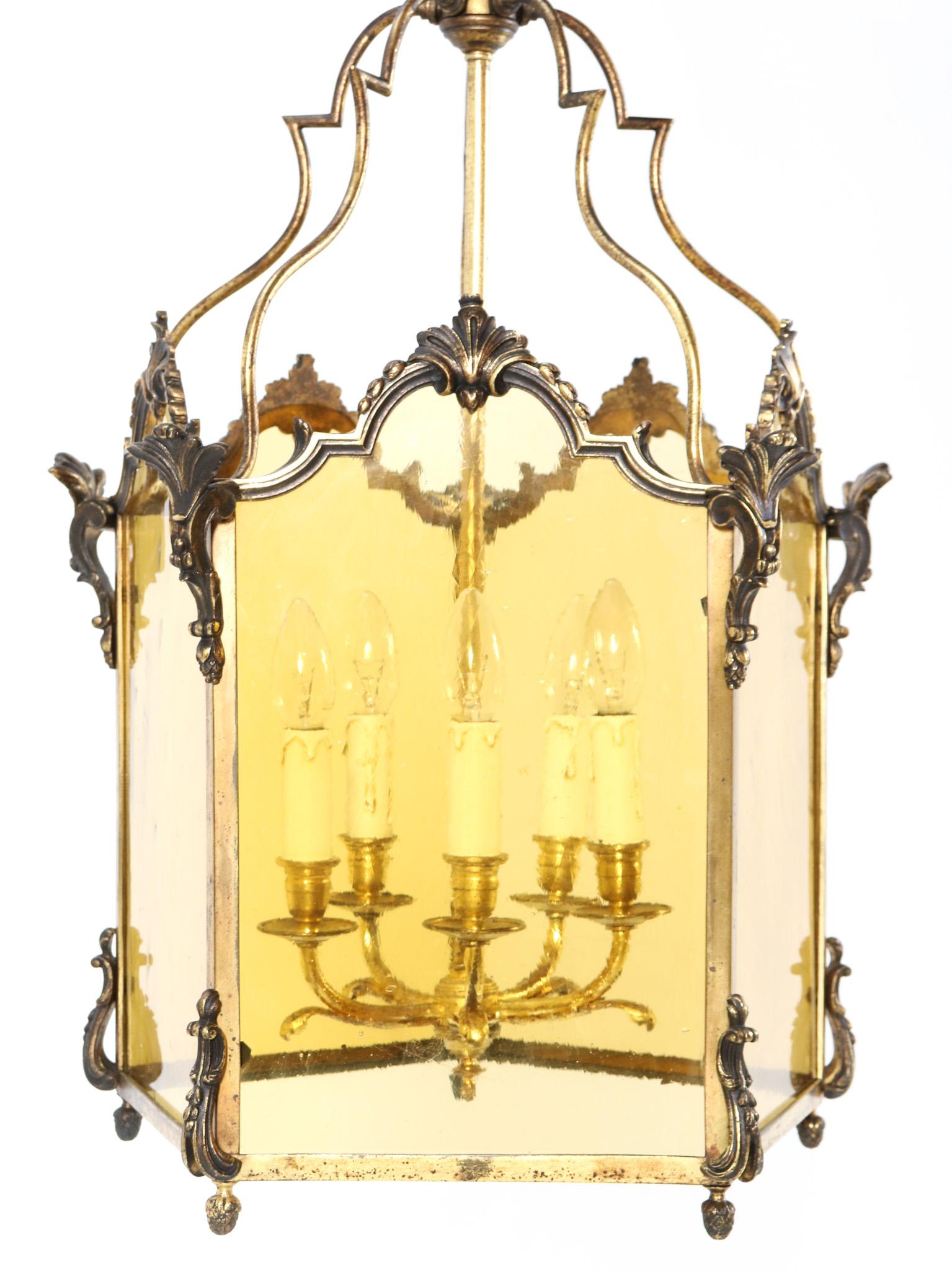Large Louis XV Style Five-Panel Bronze Hall Lantern, 1870s For Sale 4