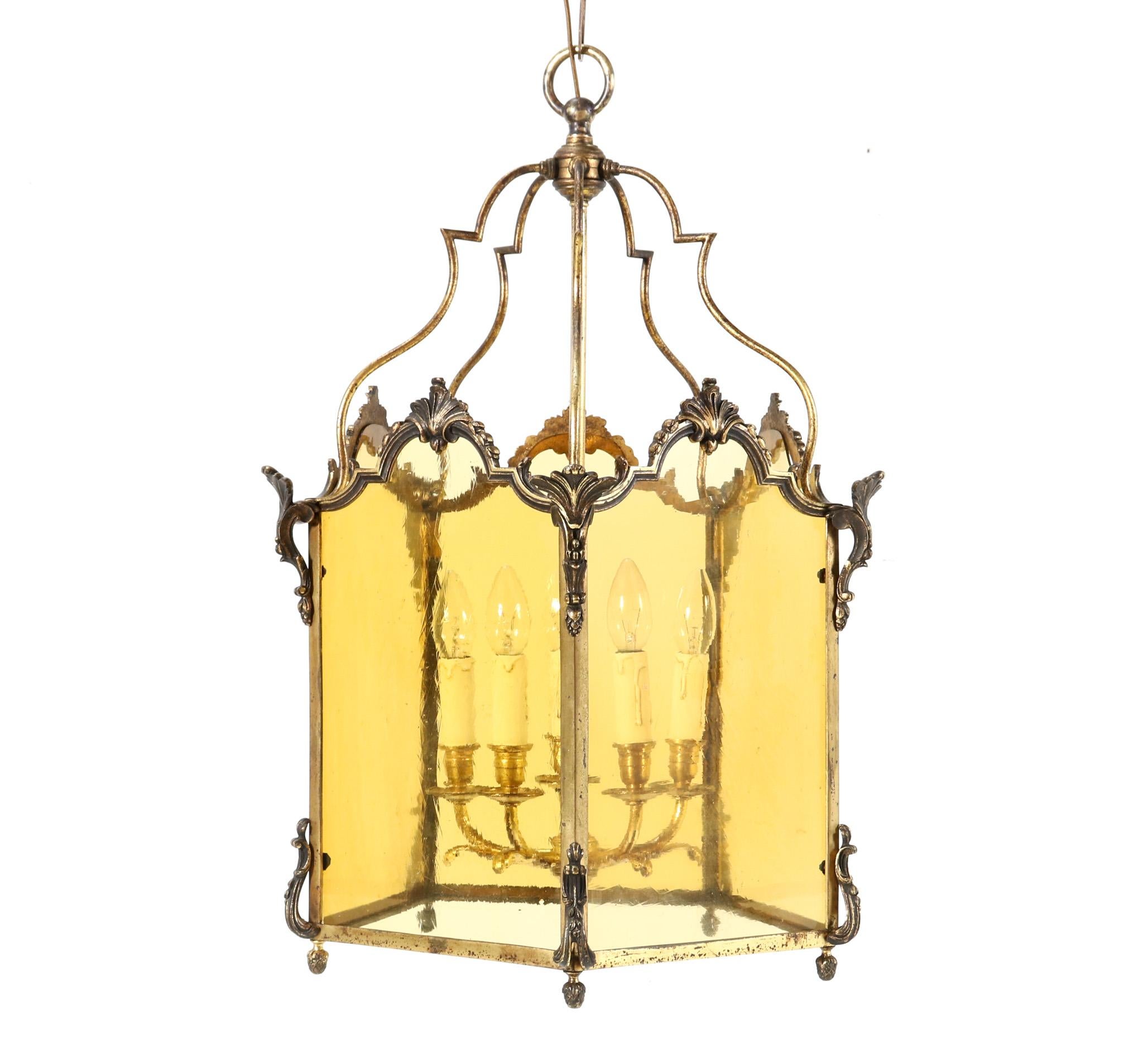 Large Louis XV Style Five-Panel Bronze Hall Lantern, 1870s For Sale 2