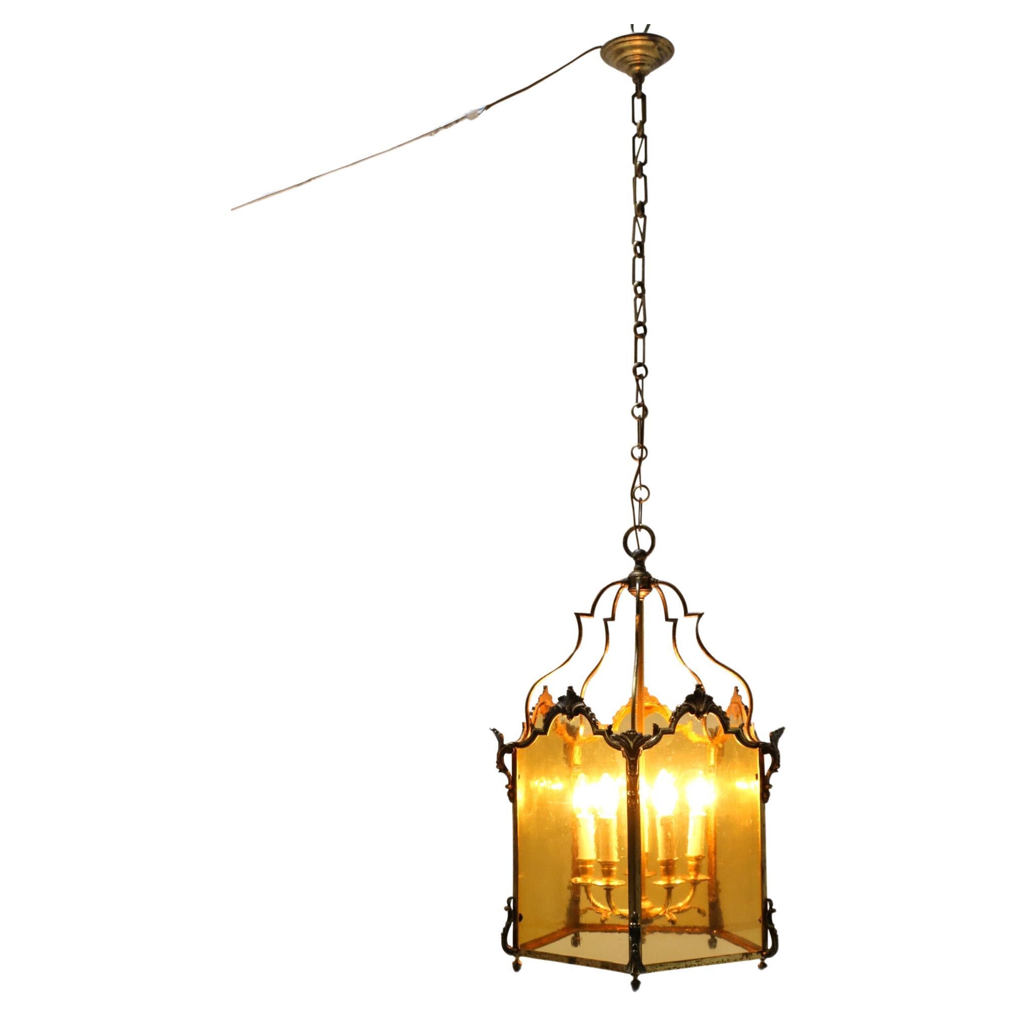 Large Louis XV Style Five-Panel Bronze Hall Lantern, 1870s For Sale