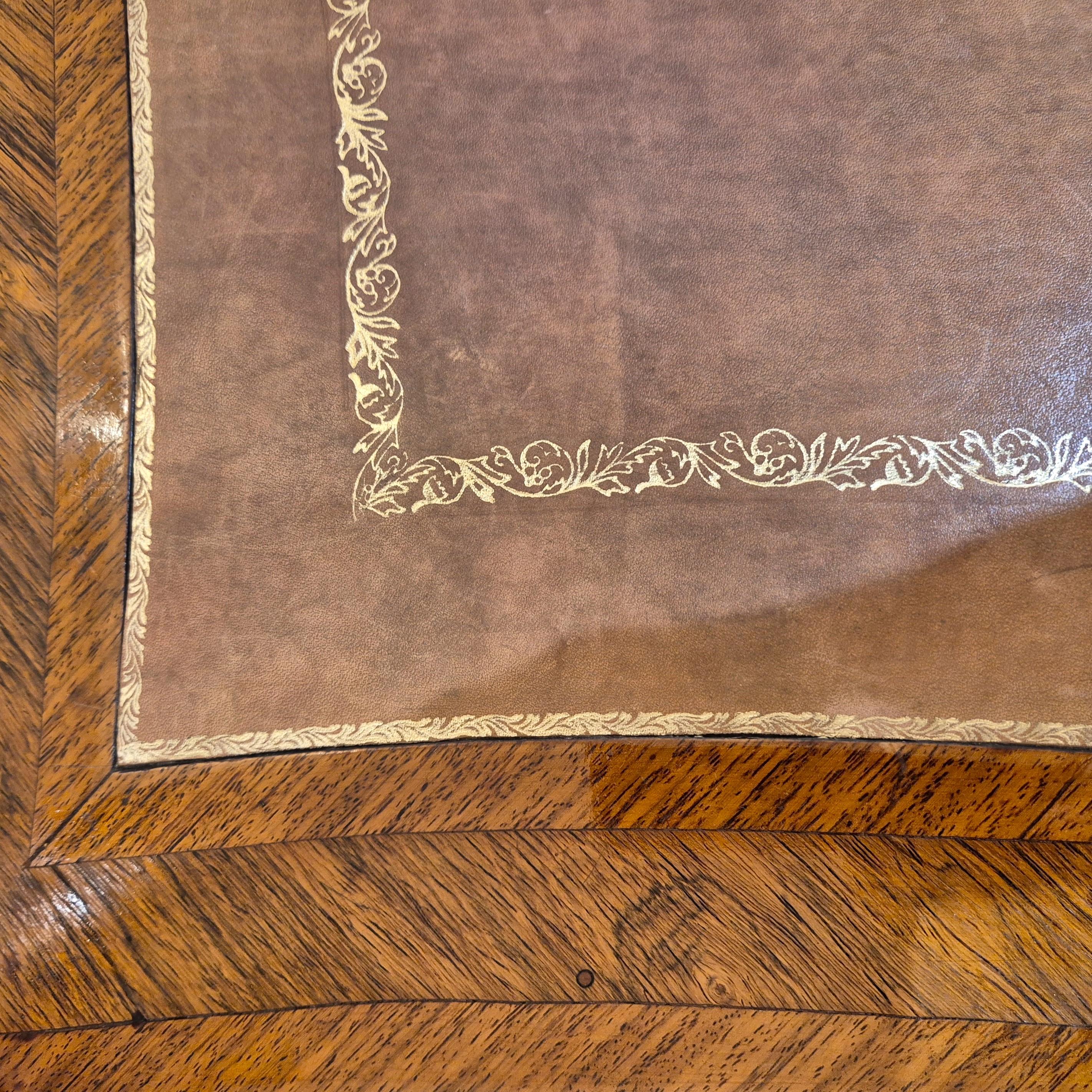 Large Louis XV style flat desk, marquetry and gilt bronze, 19th century work For Sale 6