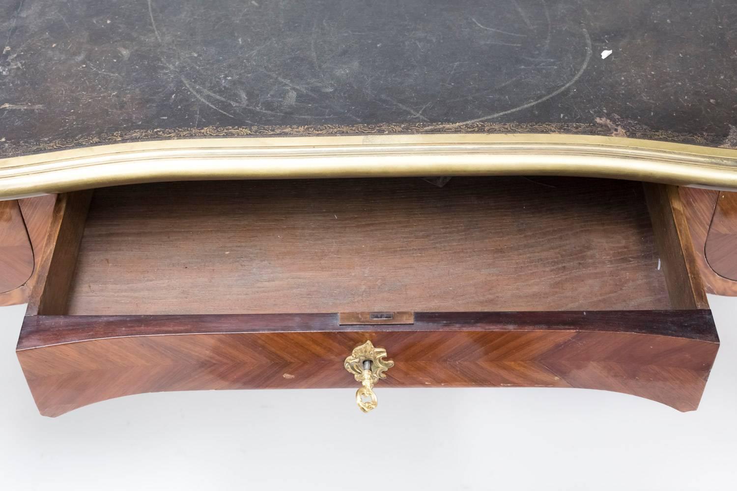 Large Louis XV Style Flat Desk Marquetry, Late 19th Century 6