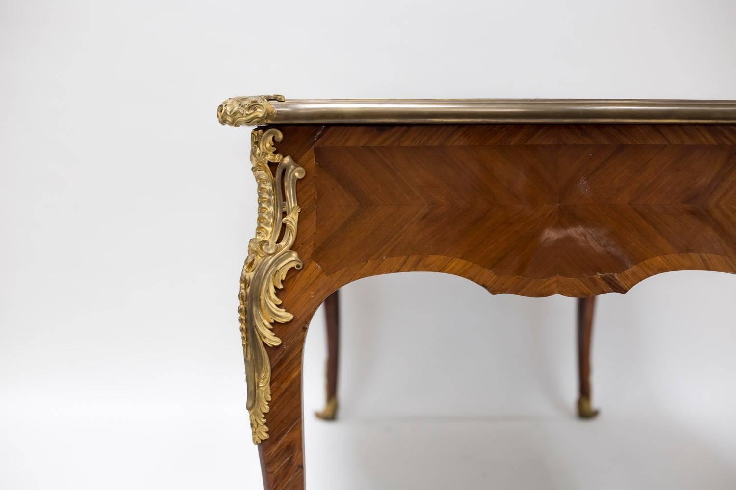 Large Louis XV Style Flat Desk Marquetry, Late 19th Century 1