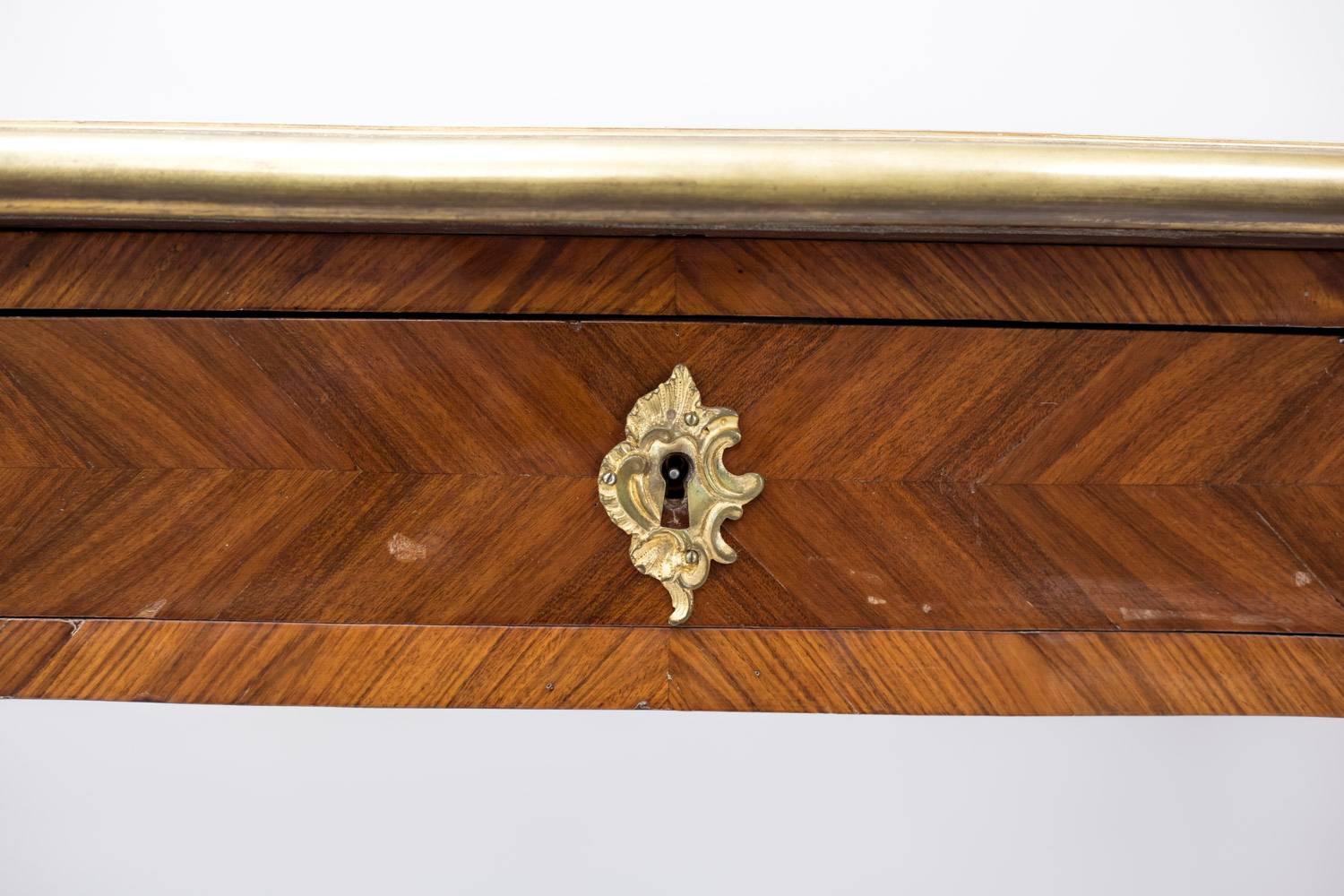 Large Louis XV Style Flat Desk Marquetry, Late 19th Century 2
