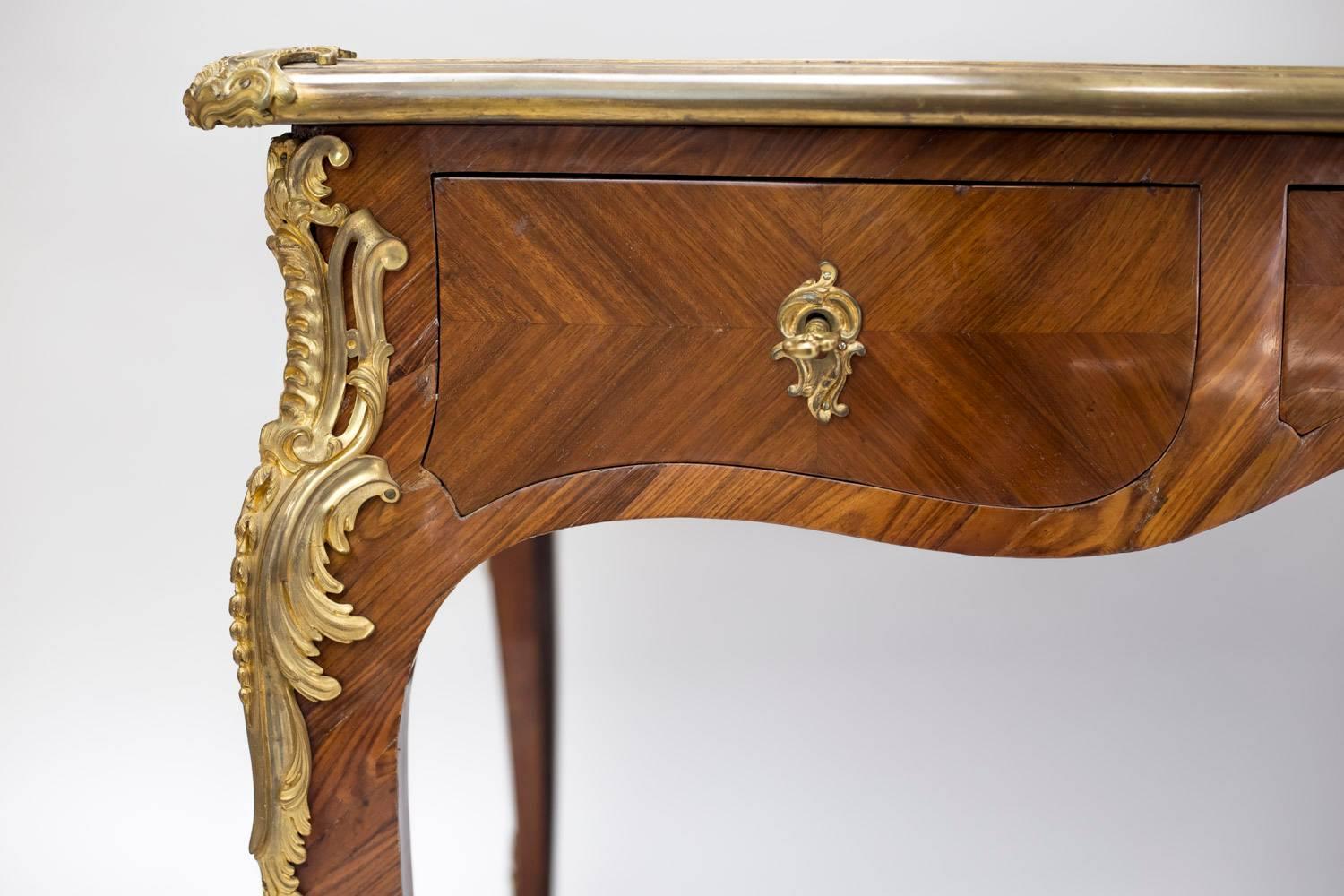 Large Louis XV Style Flat Desk Marquetry, Late 19th Century 3