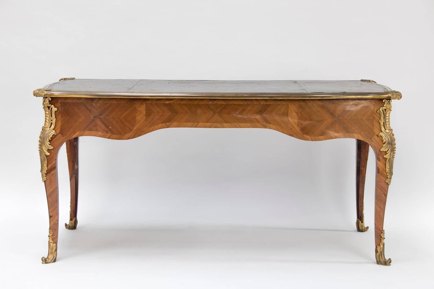 Large Louis XV Style Flat Desk Marquetry, Late 19th Century 4