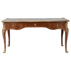 Large Louis XV Style Flat Desk Marquetry, Late 19th Century