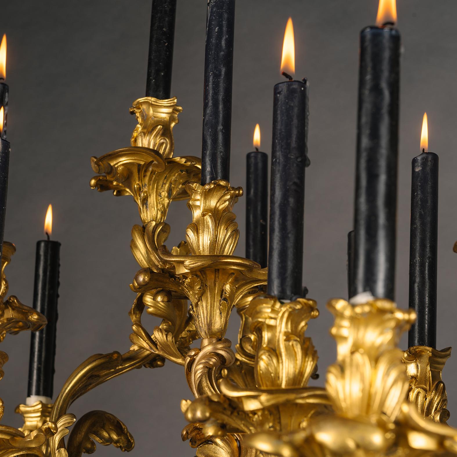 Large Louis XV Style Gilt and Patinated Bronze and Marble Figural Candelabra For Sale 1