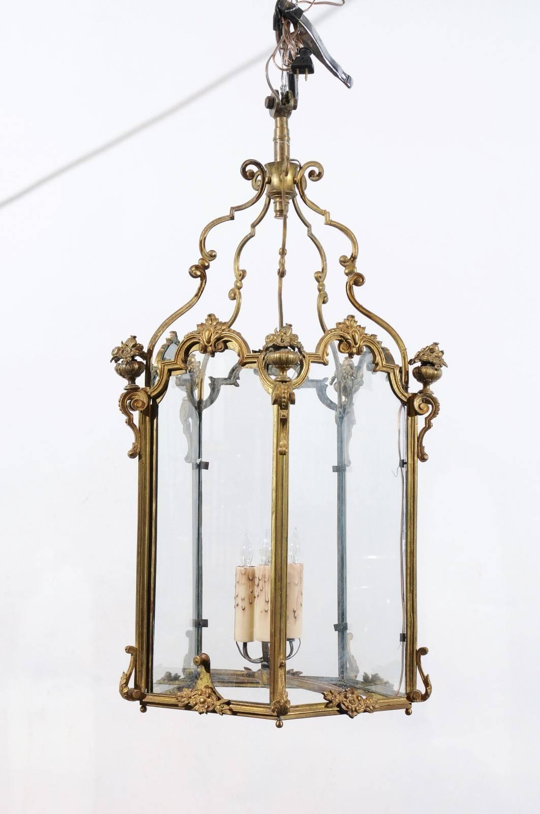 Large Louis XV Style Gilt Bronze 5-Sided Lantern with 4 Lights, France, ca. 1880 2