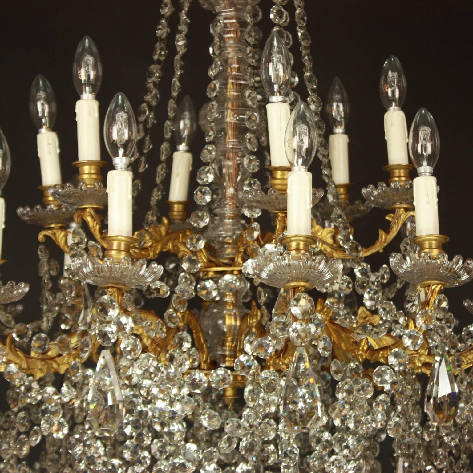 French Large Louis XV Style Gilt-Bronze and Cut-Crystal Eighteen-Light Chandelier