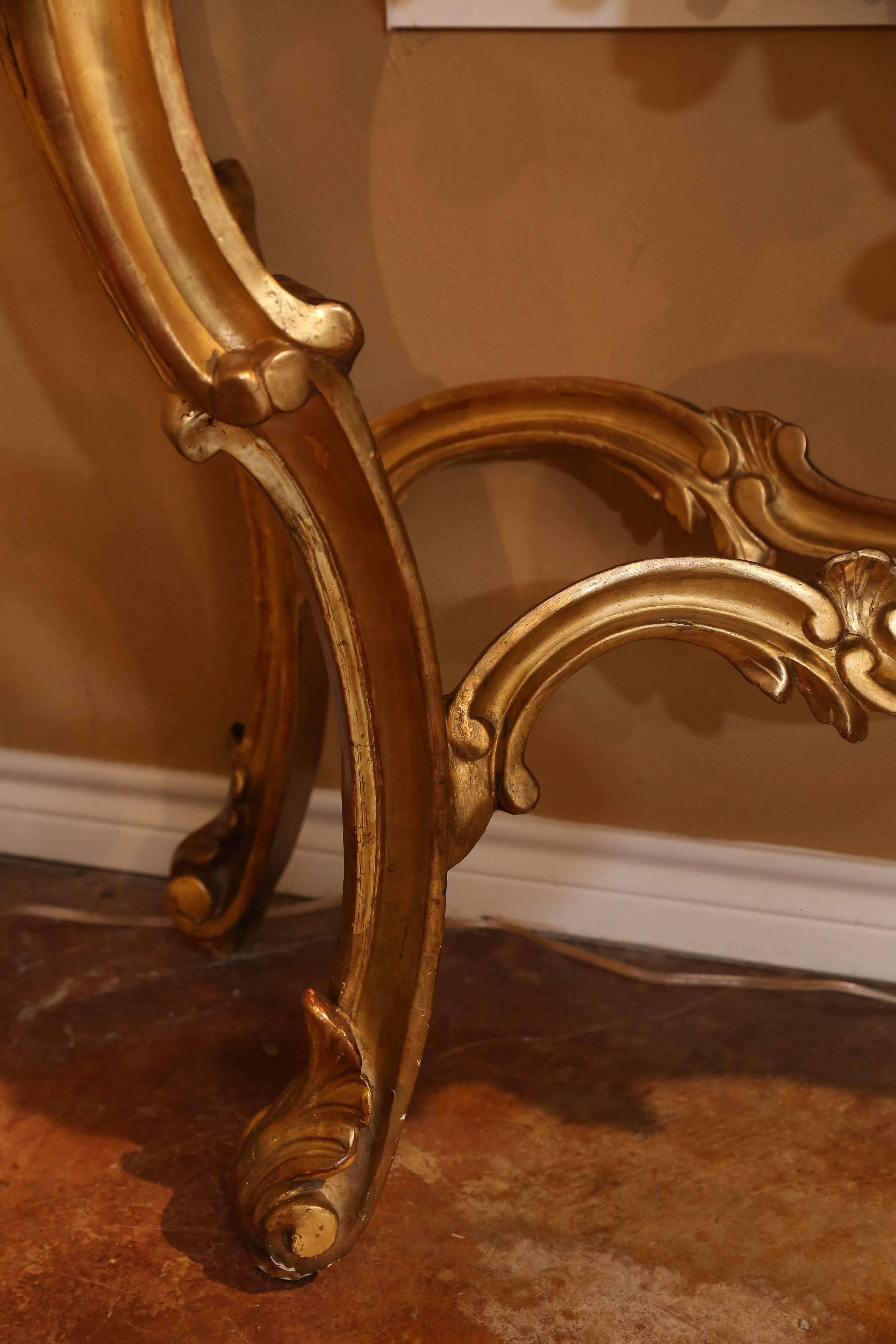 Large Louis XV Style Giltwood Console Table, 19th Century with Marble Top For Sale 5