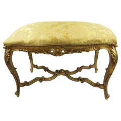 Grande Banquette imbottita in legno d'orato in stile Luigi XV
