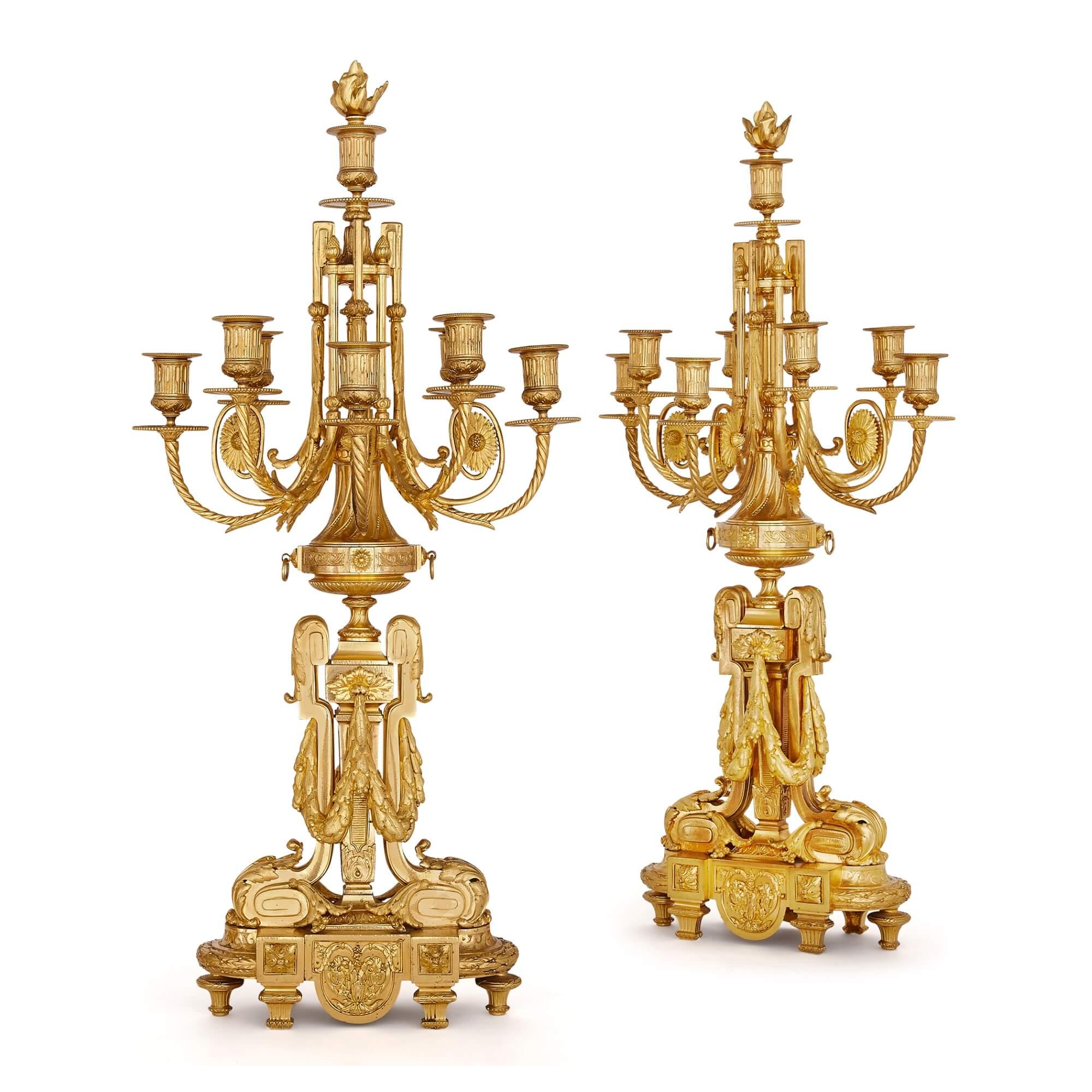 19th Century Large Louis XV Style Rococo Ormolu Three-Piece Clock Set by Barbedienne For Sale