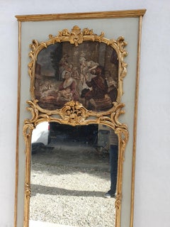 Large Louis XV Trumeau in Lacquered and Gilded Wood
