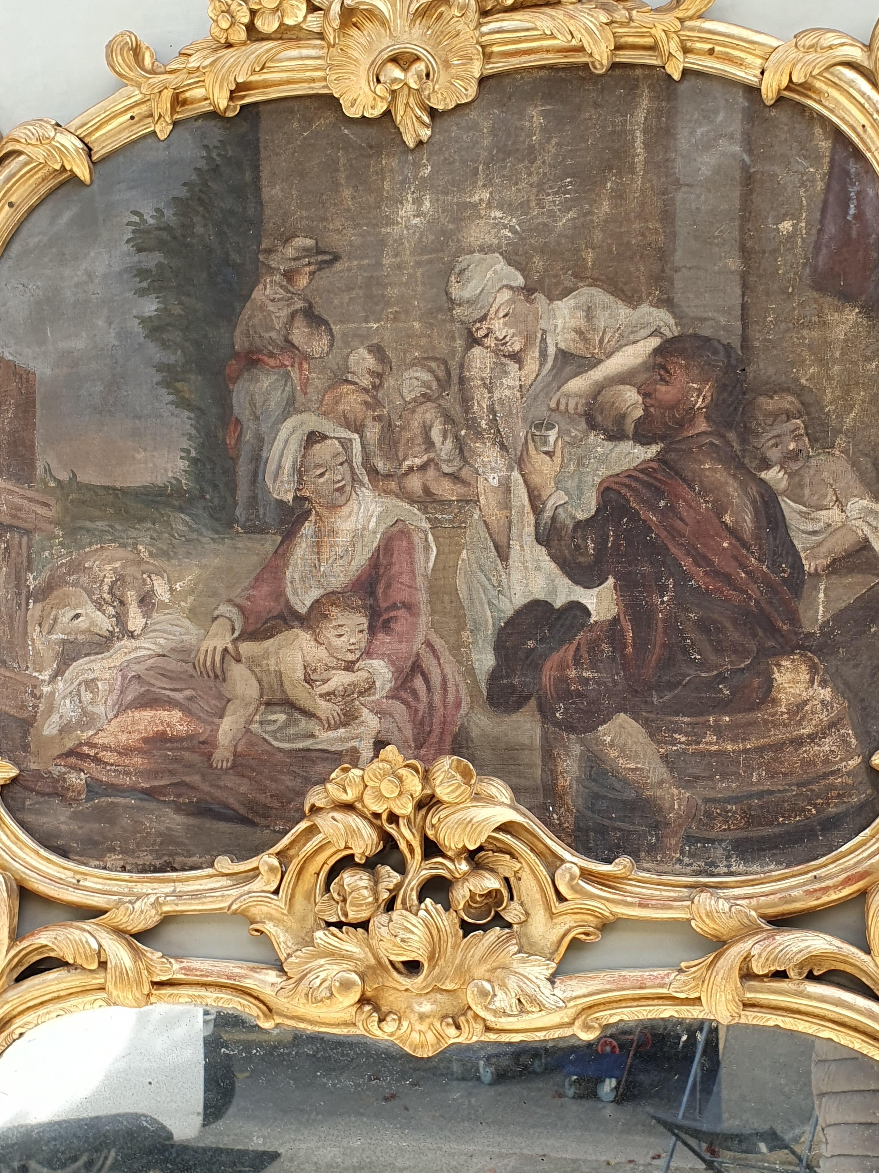 XIXe siècle Grand Trumeau Louis XV en bois laqué et doré en vente
