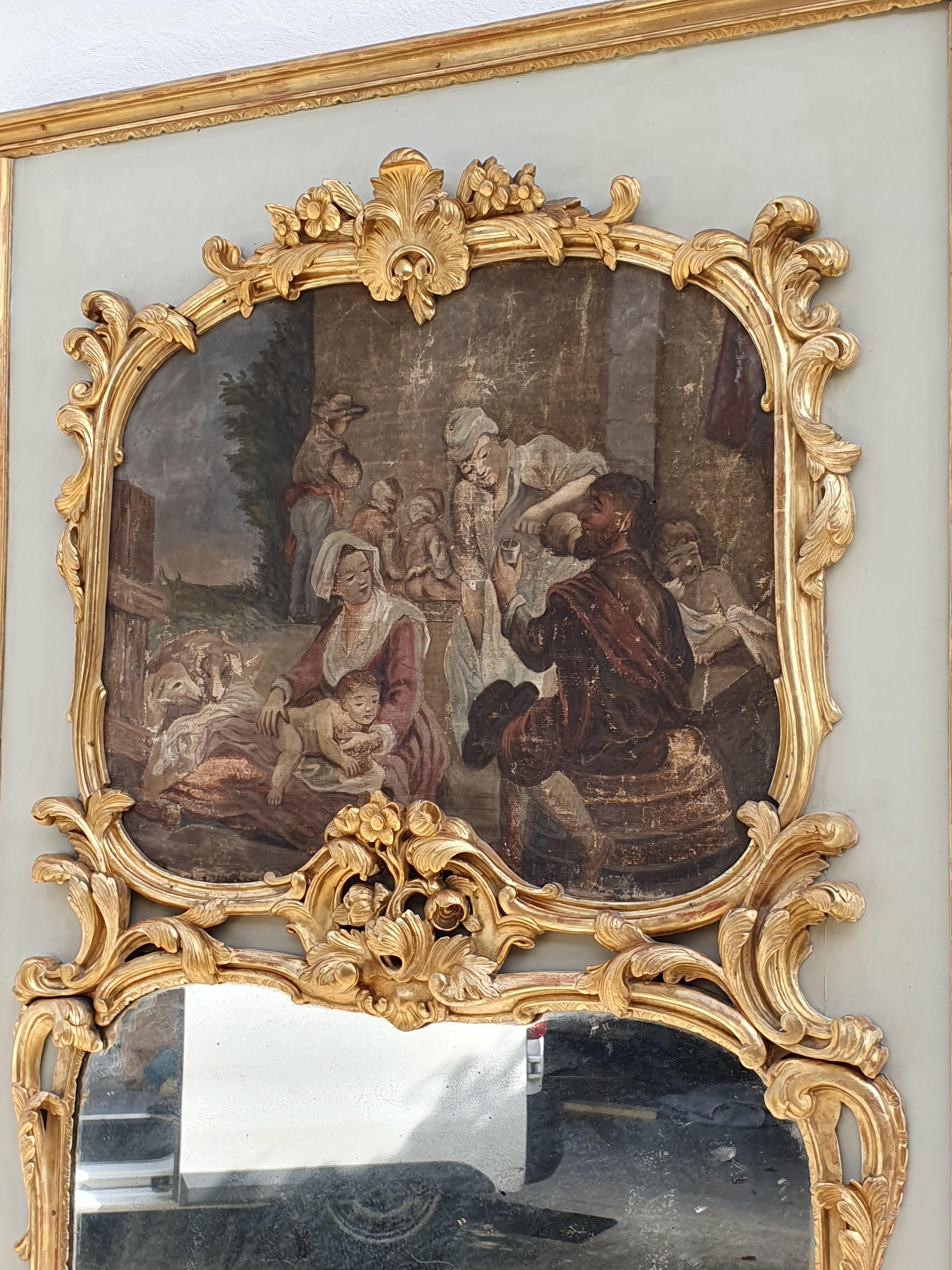 Grand Trumeau Louis XV en bois laqué et doré en vente 1