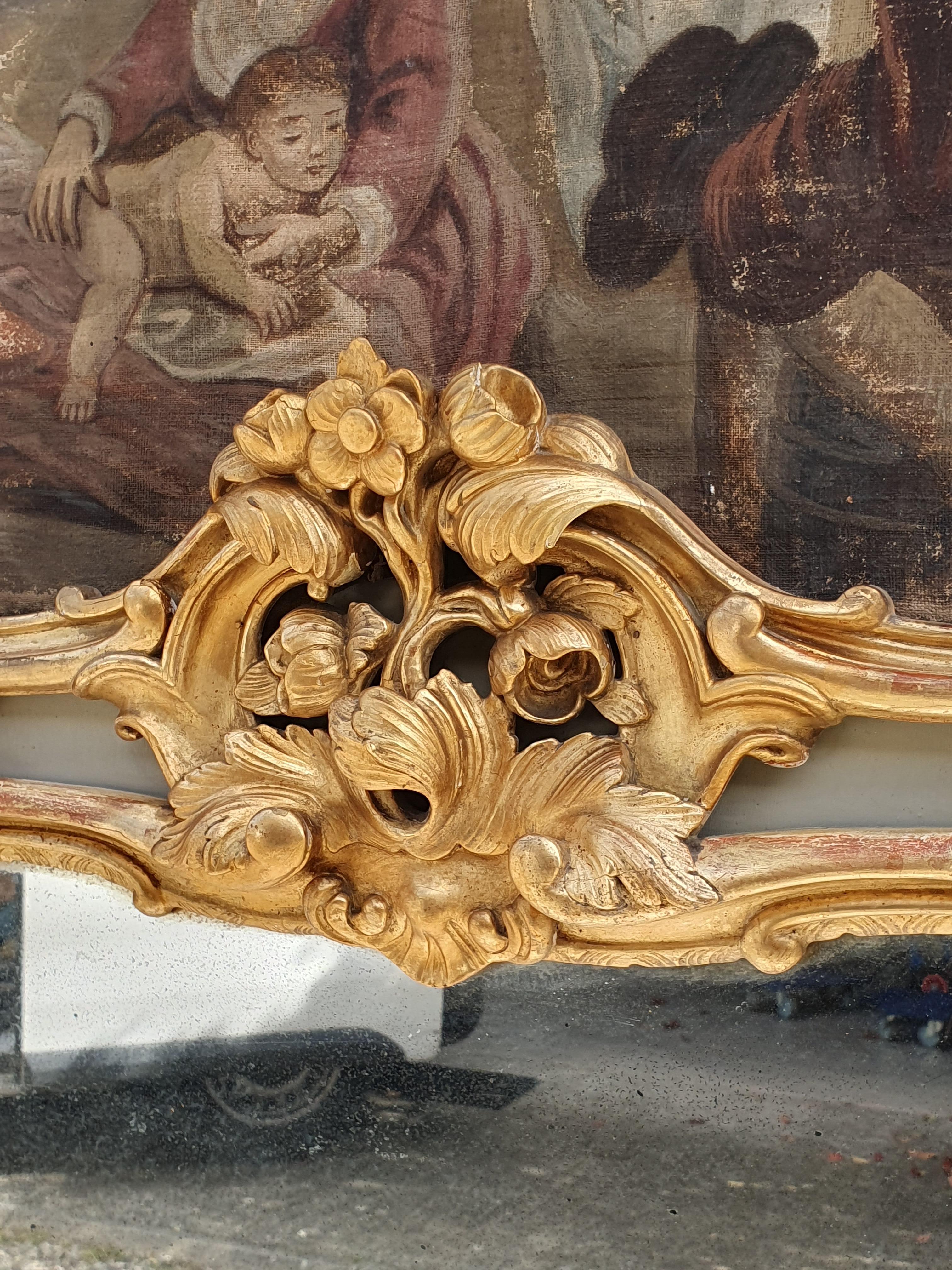 Large Louis XV Trumeau in Lacquered and Gilded Wood For Sale 3