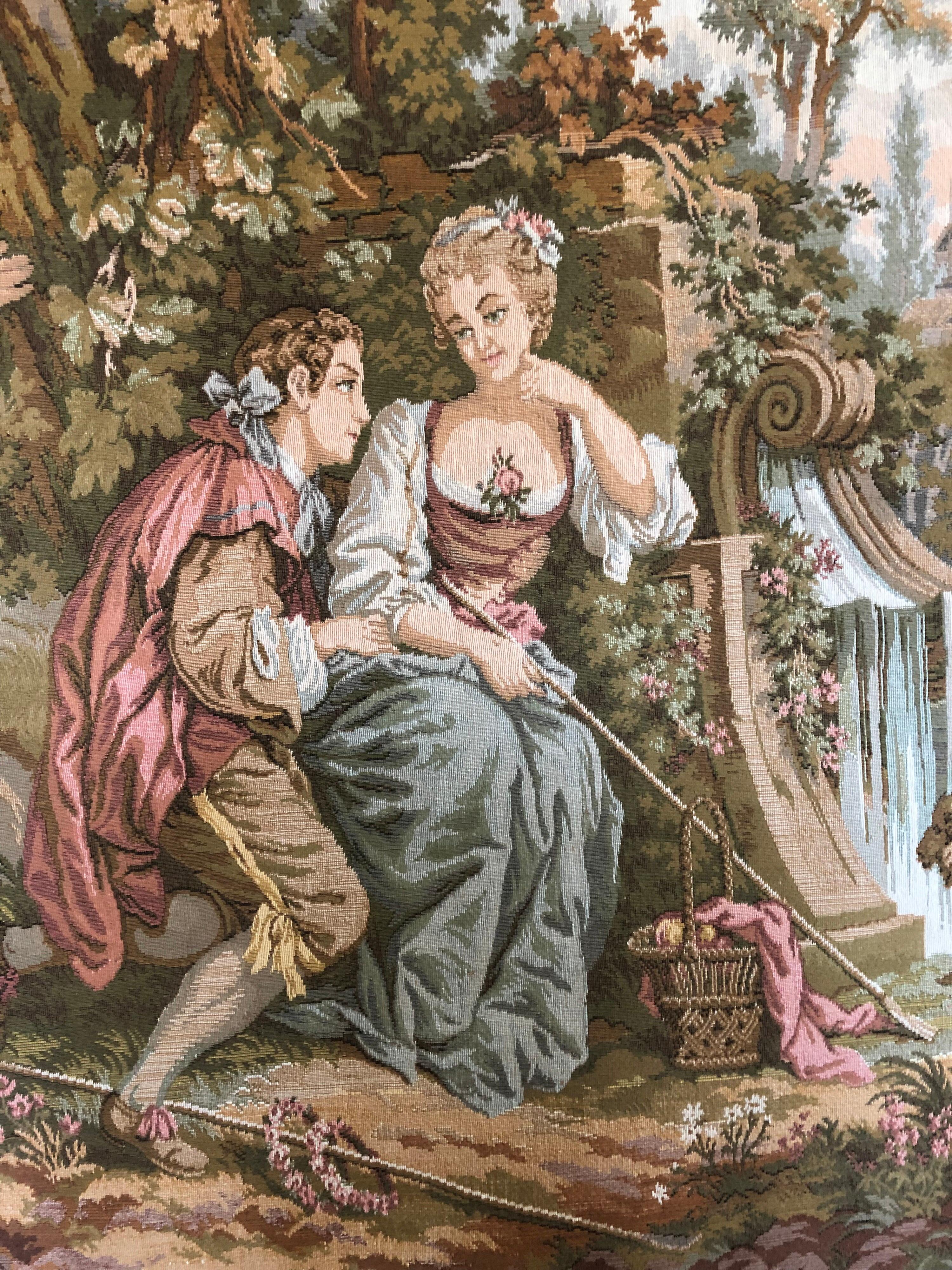 French Large Louis-XVI Aubusson Style Machine Made Romantic Tapestry, 20th Century