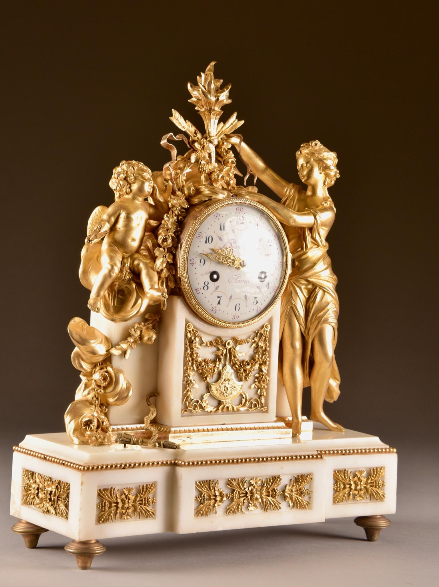 Large Louis XVI clock (1780), Venus and cherub, Amor wird seiner Waffen beraubt 4
