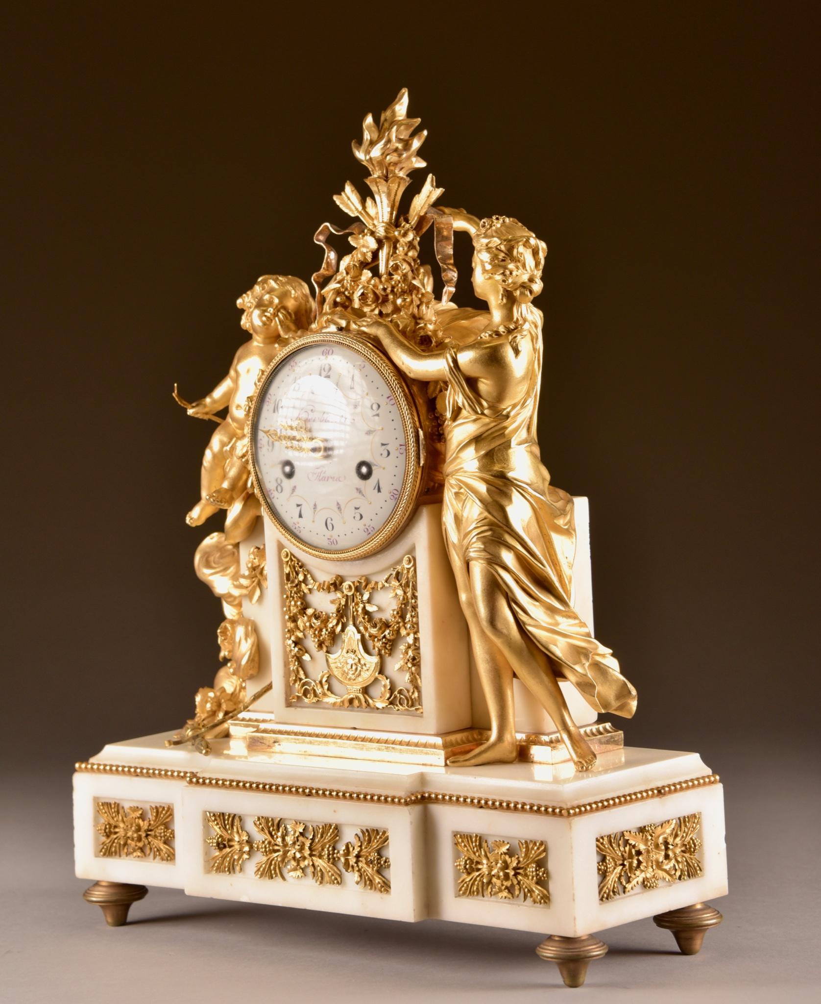 Large Louis XVI clock (1780), Venus and cherub, Amor wird seiner Waffen beraubt 6