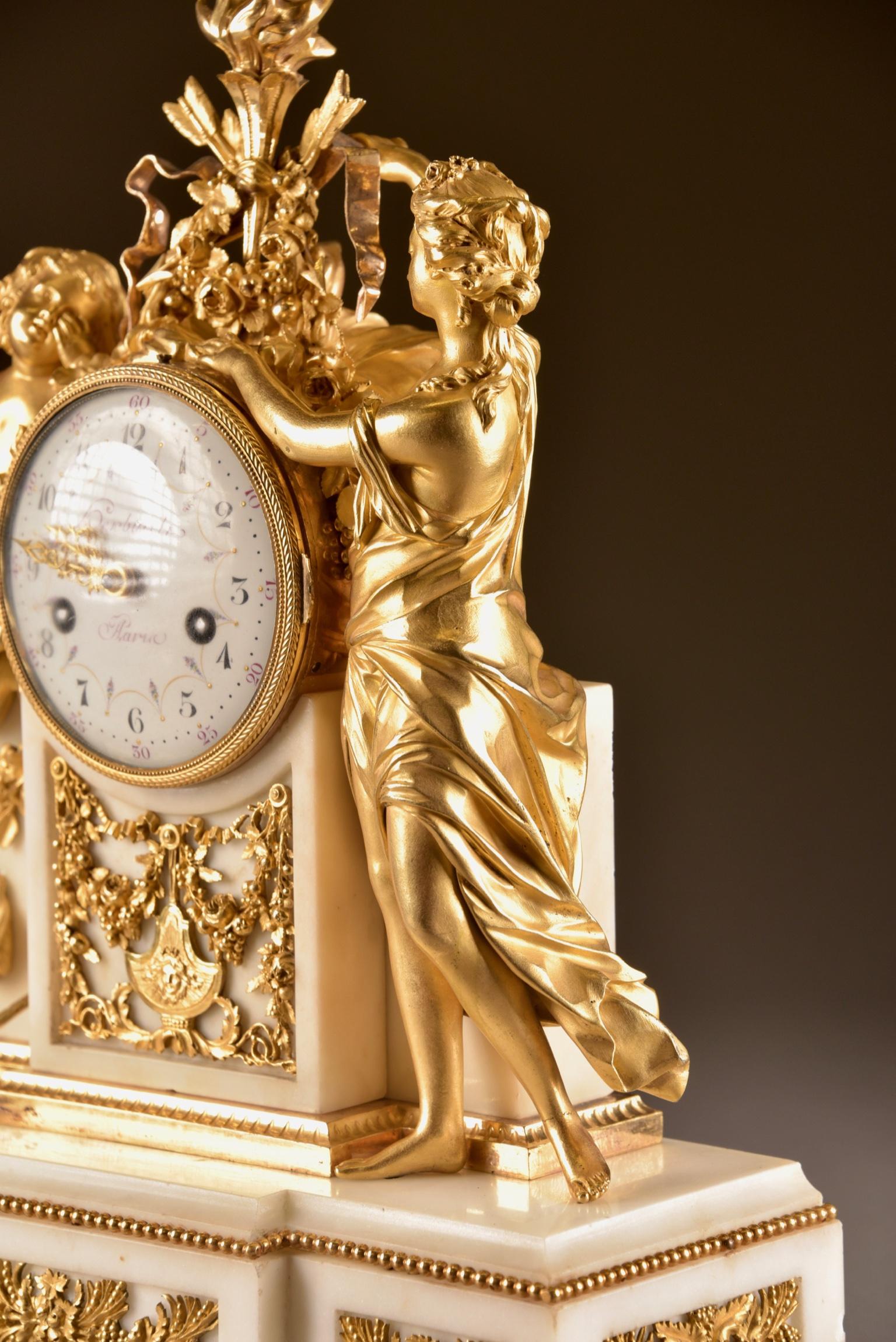 Large Louis XVI clock (1780), Venus and cherub, Amor wird seiner Waffen beraubt 8