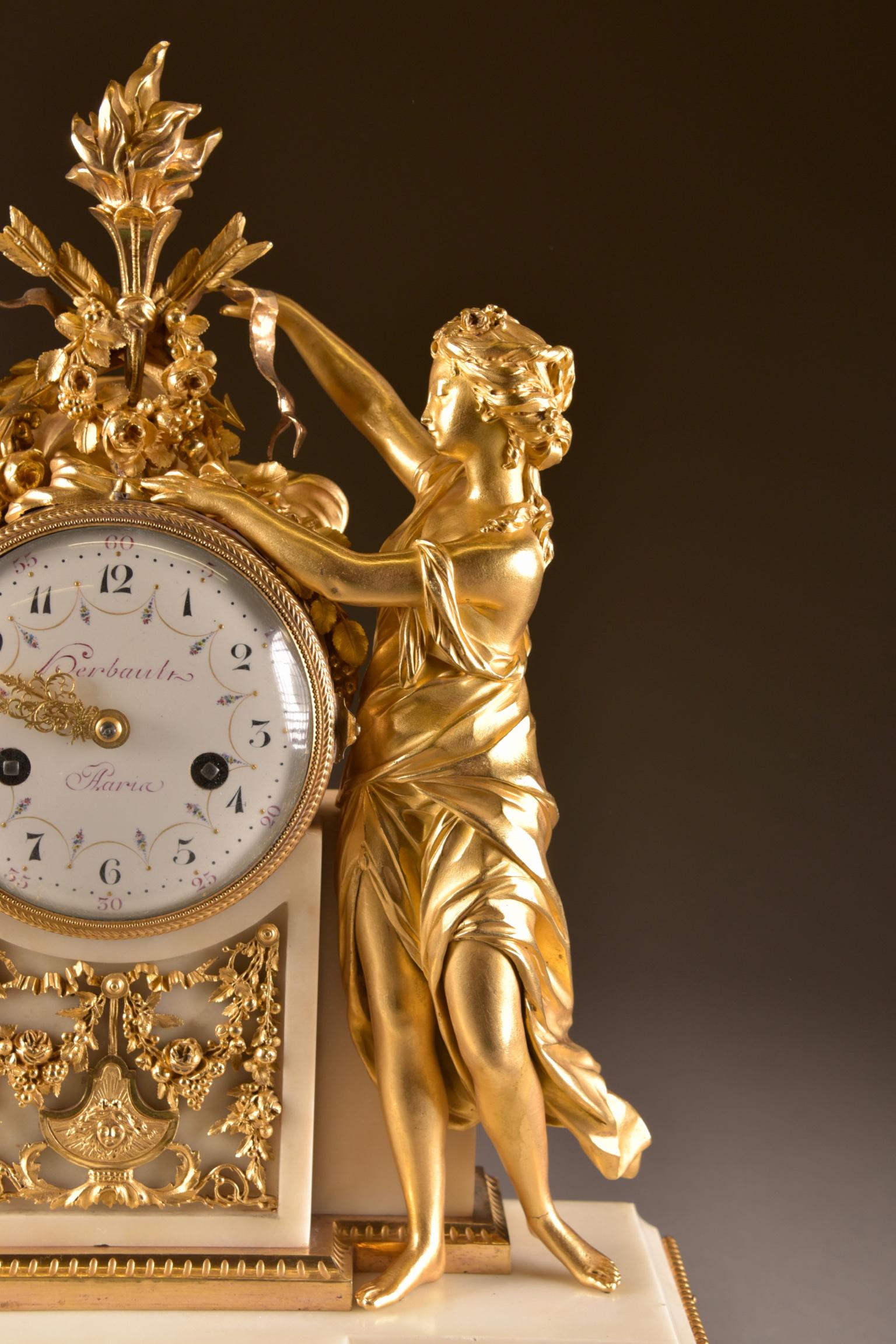 Gilt Large Louis XVI clock (1780), Venus and cherub, Amor wird seiner Waffen beraubt