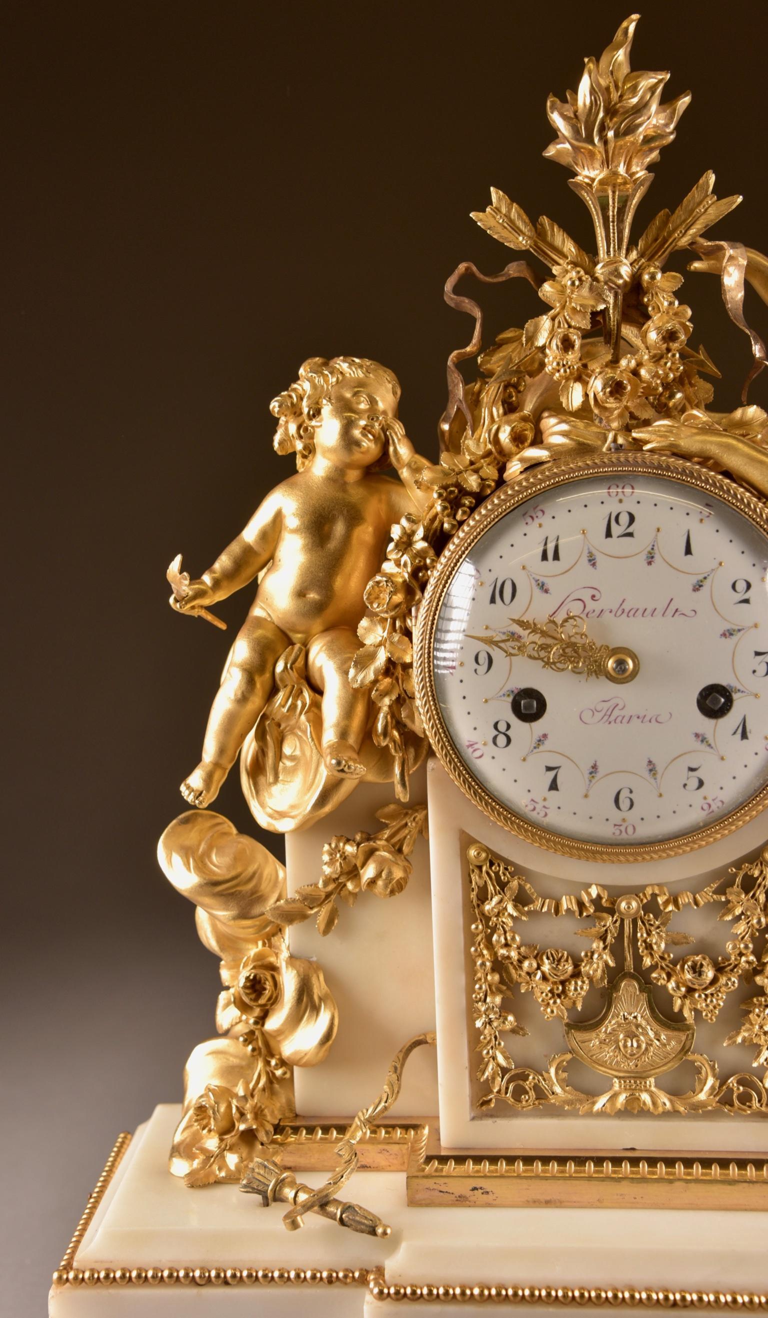 Large Louis XVI clock (1780), Venus and cherub, Amor wird seiner Waffen beraubt In Good Condition In Heukelum, NL
