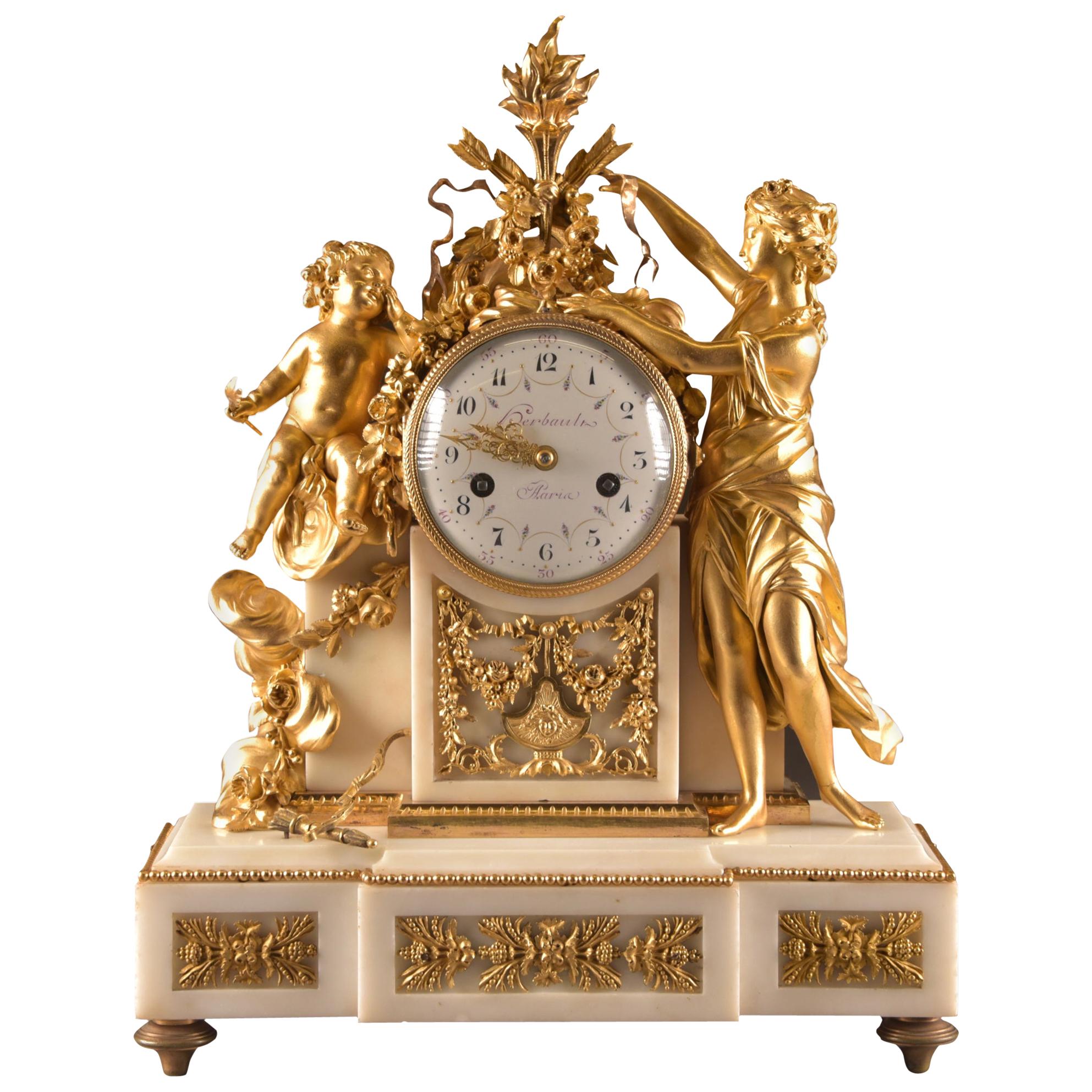 Large Louis XVI clock (1780), Venus and cherub, Amor wird seiner Waffen beraubt