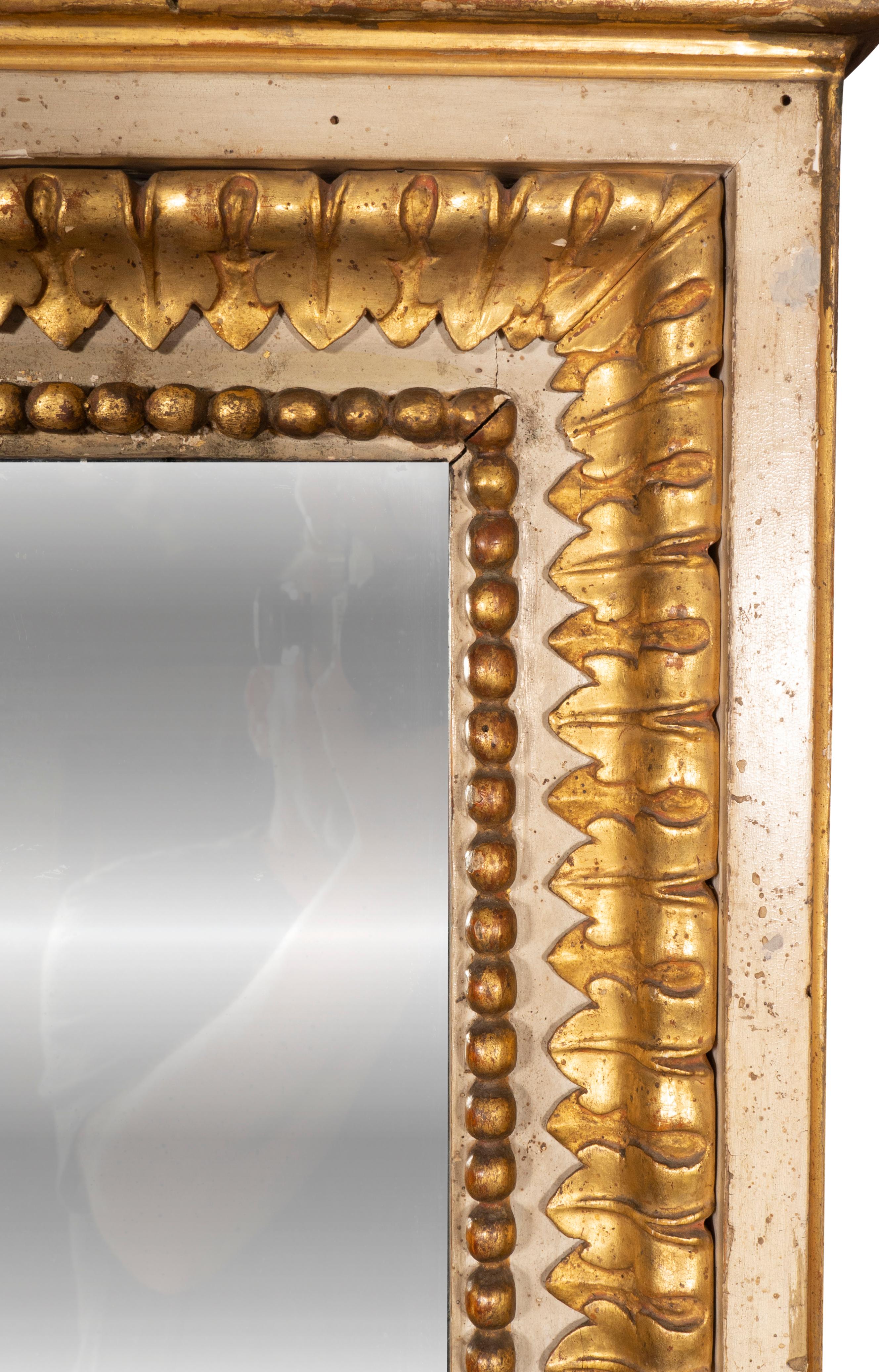 18th Century Large Louis XVI Creme Painted And Giltwood Mirror For Sale