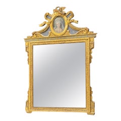 Large Louis XVI Gilded and Painted Wood Mirror with Embracing Doves