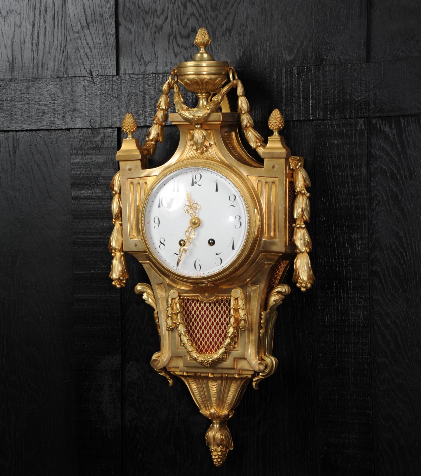 Large Louis XVI Gilt Bronze Antique French Cartel Wall Clock In Good Condition In Belper, Derbyshire