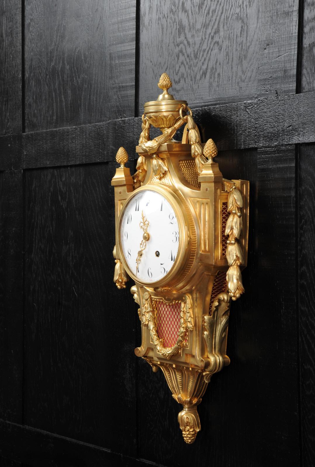 19th Century Large Louis XVI Gilt Bronze Antique French Cartel Wall Clock