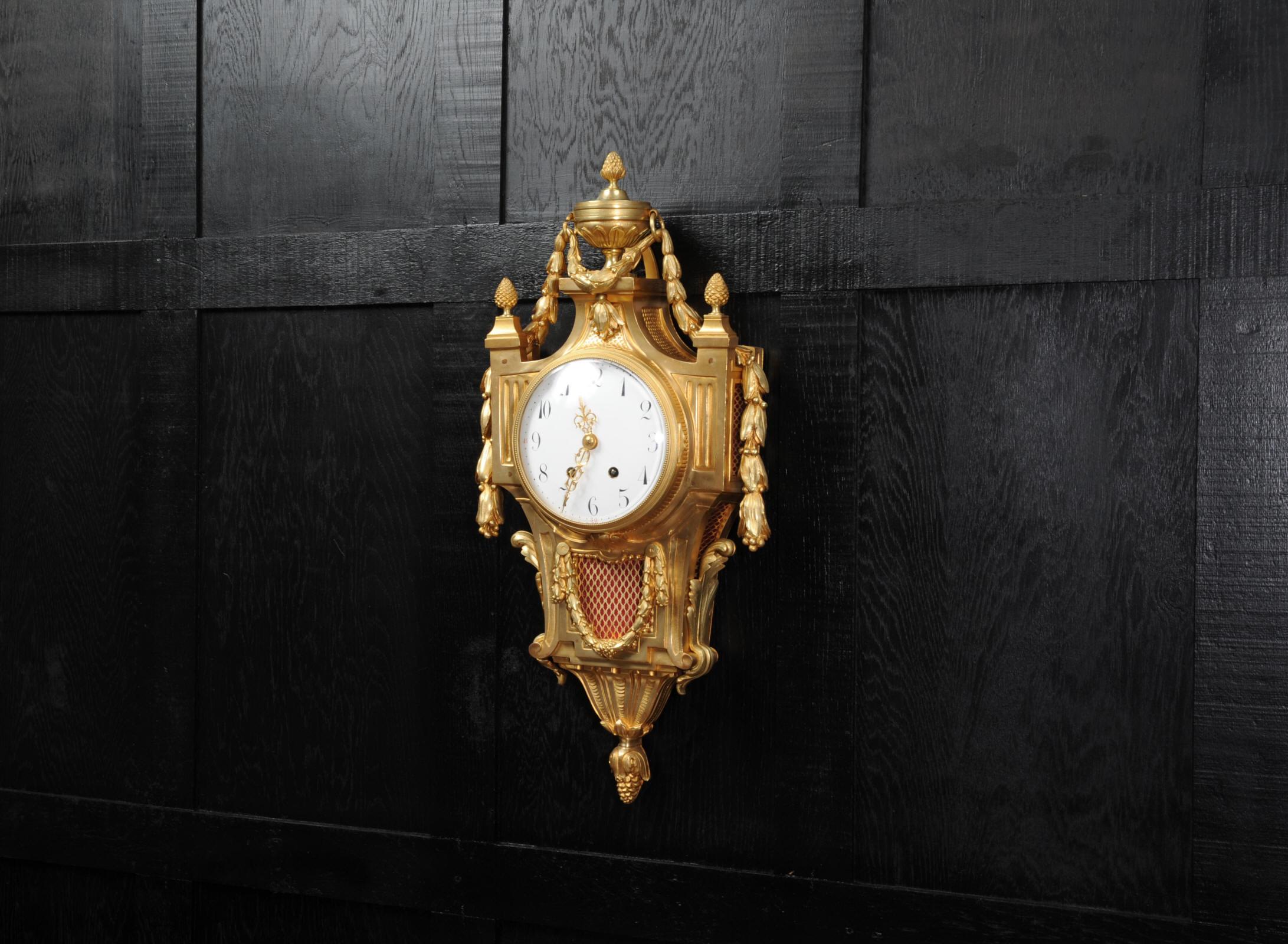 Large Louis XVI Gilt Bronze Antique French Cartel Wall Clock 1