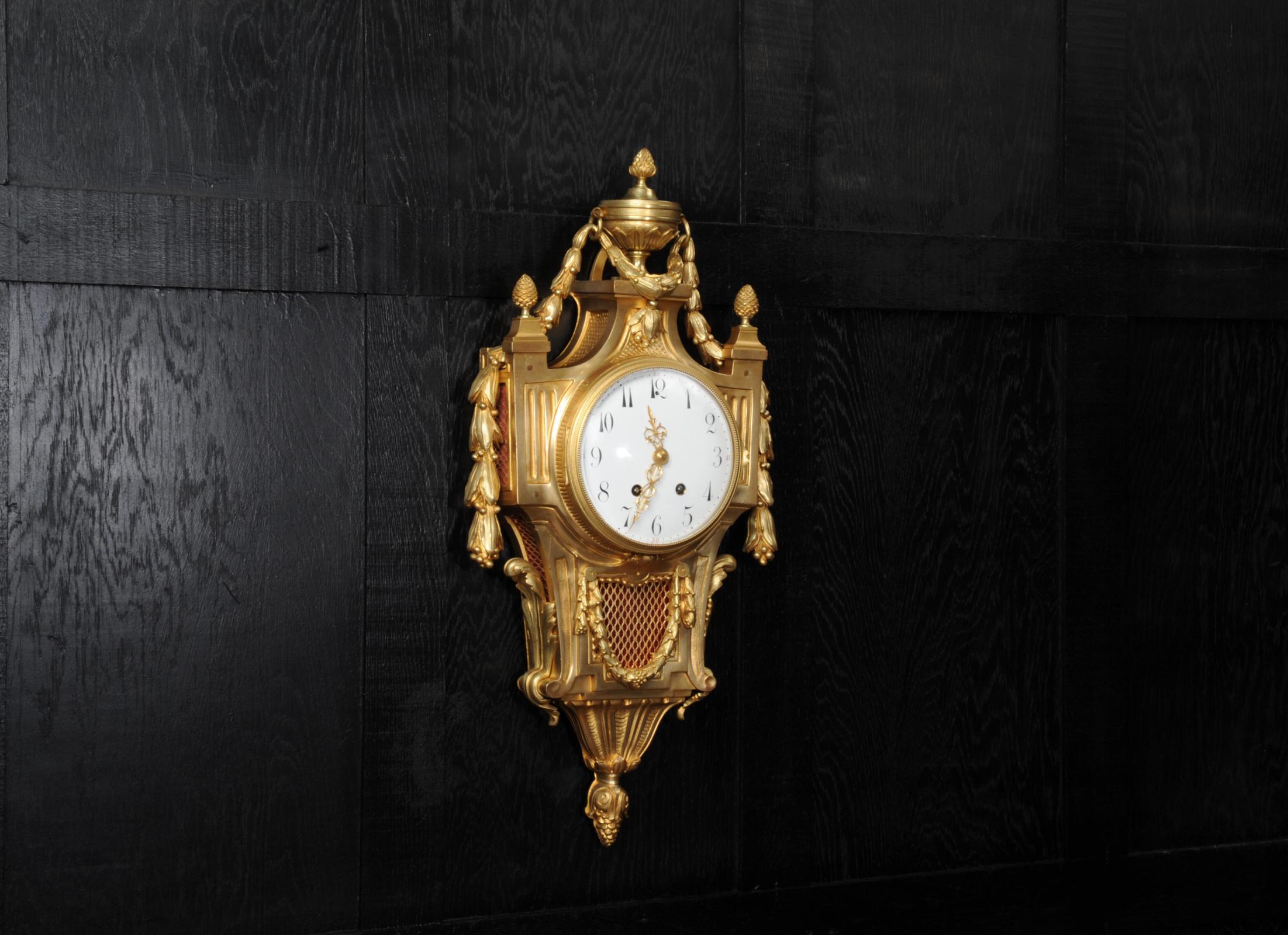 Large Louis XVI Gilt Bronze Antique French Cartel Wall Clock 2