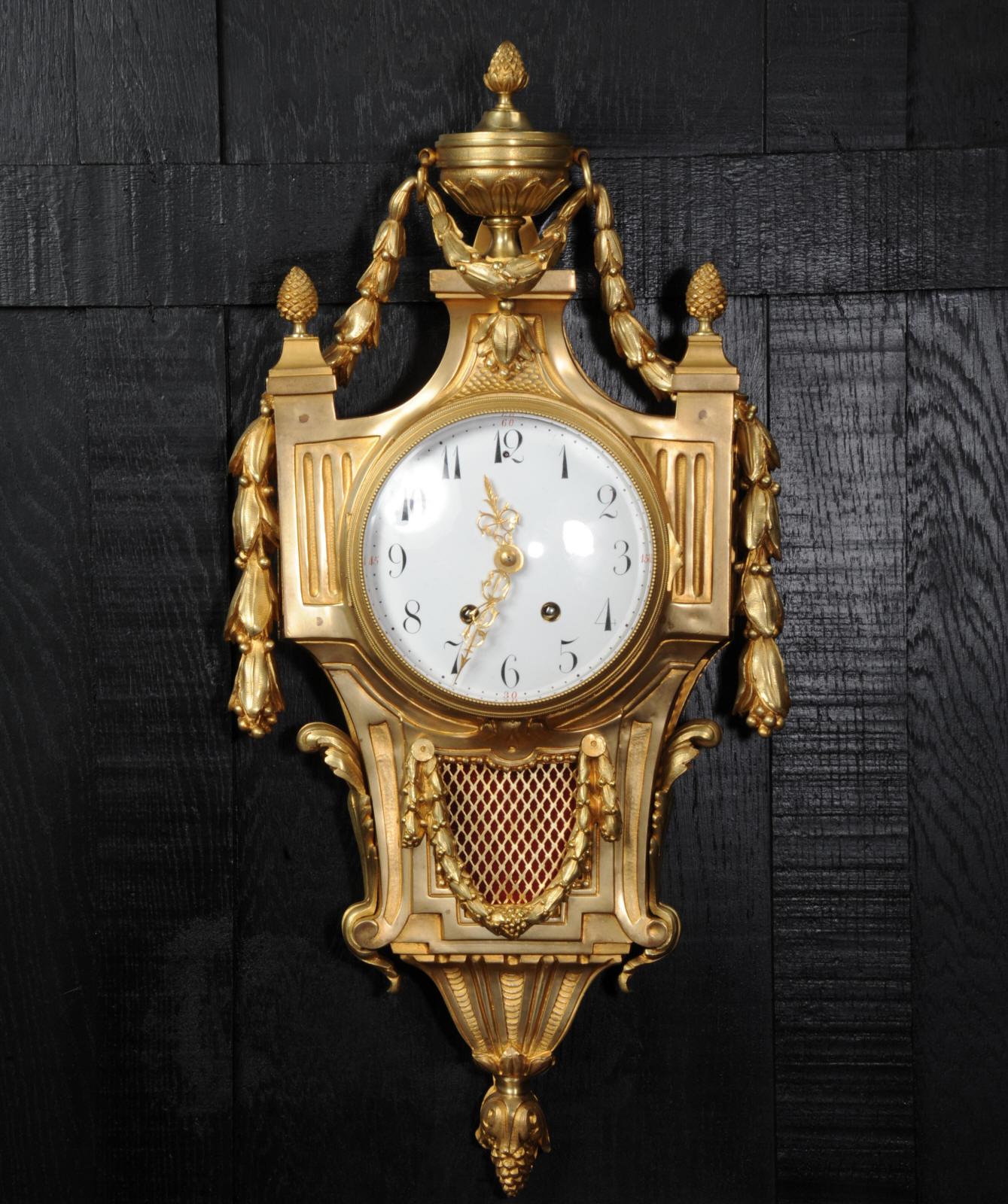 Large Louis XVI Gilt Bronze Antique French Cartel Wall Clock 3