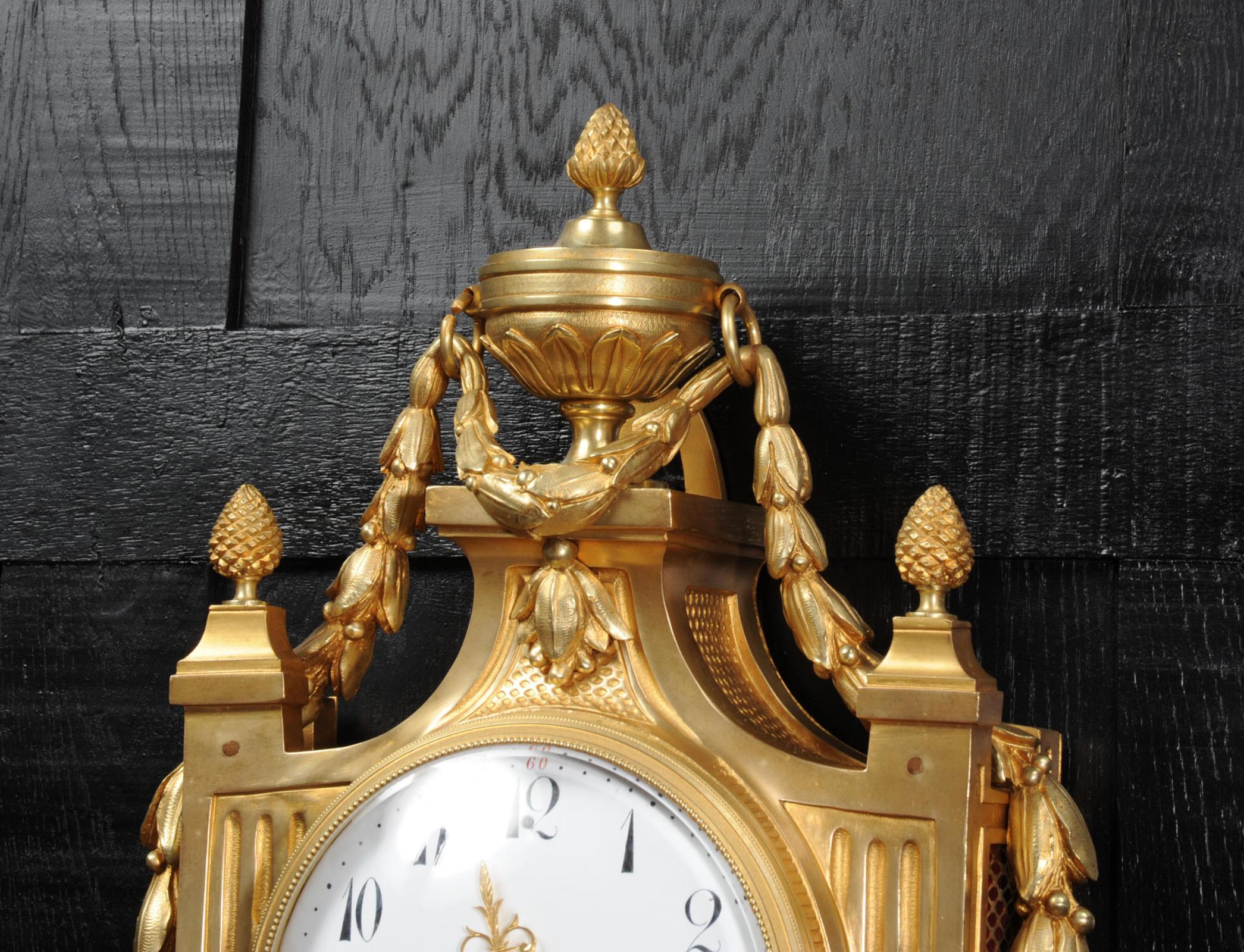 Large Louis XVI Gilt Bronze Antique French Cartel Wall Clock 5