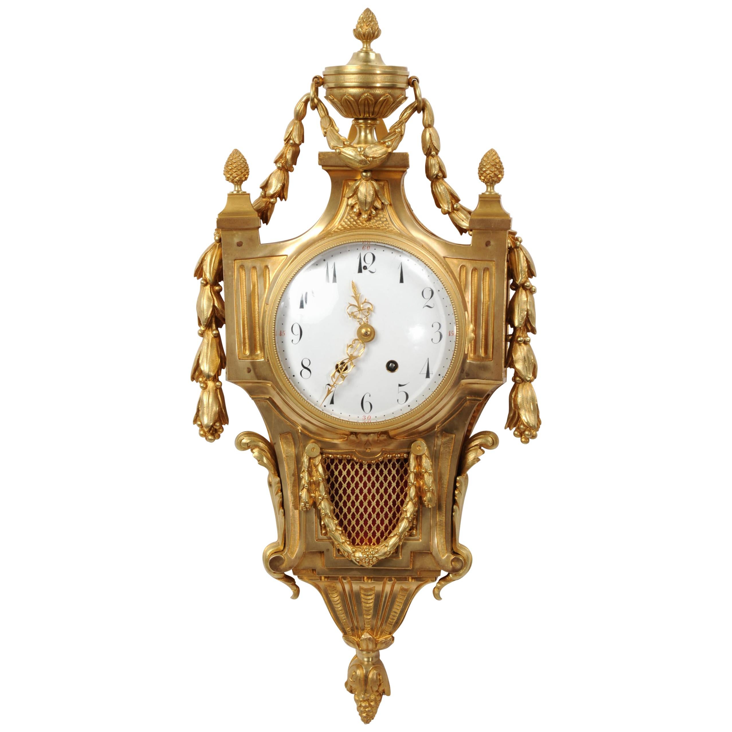 Large Louis XVI Gilt Bronze Antique French Cartel Wall Clock