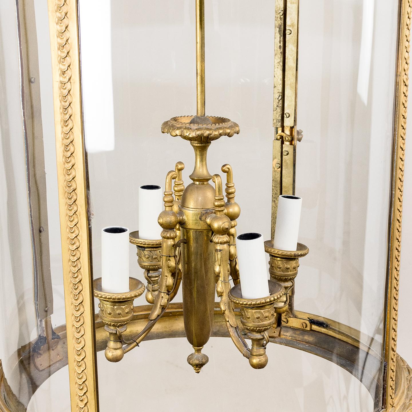 French Large Louis XVI Gilt-Bronze Cylindrical Hall Lantern