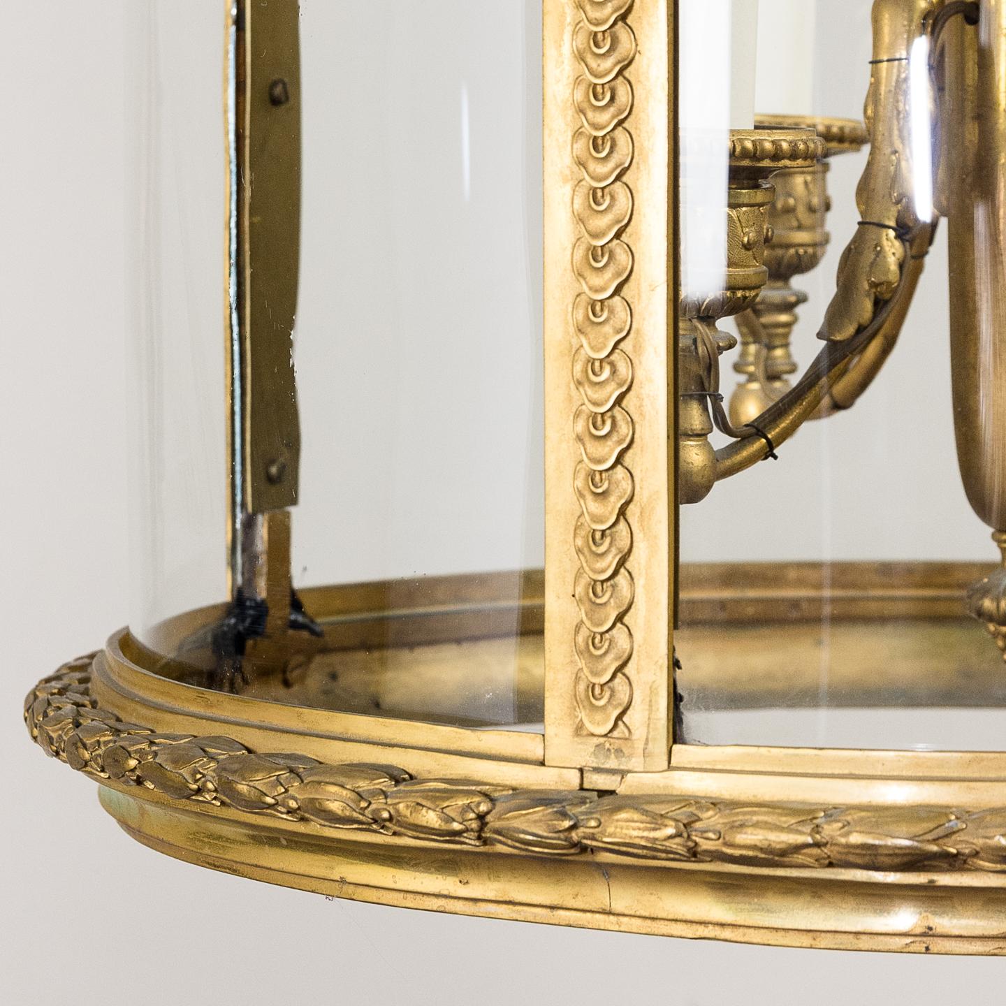 19th Century Large Louis XVI Gilt-Bronze Cylindrical Hall Lantern